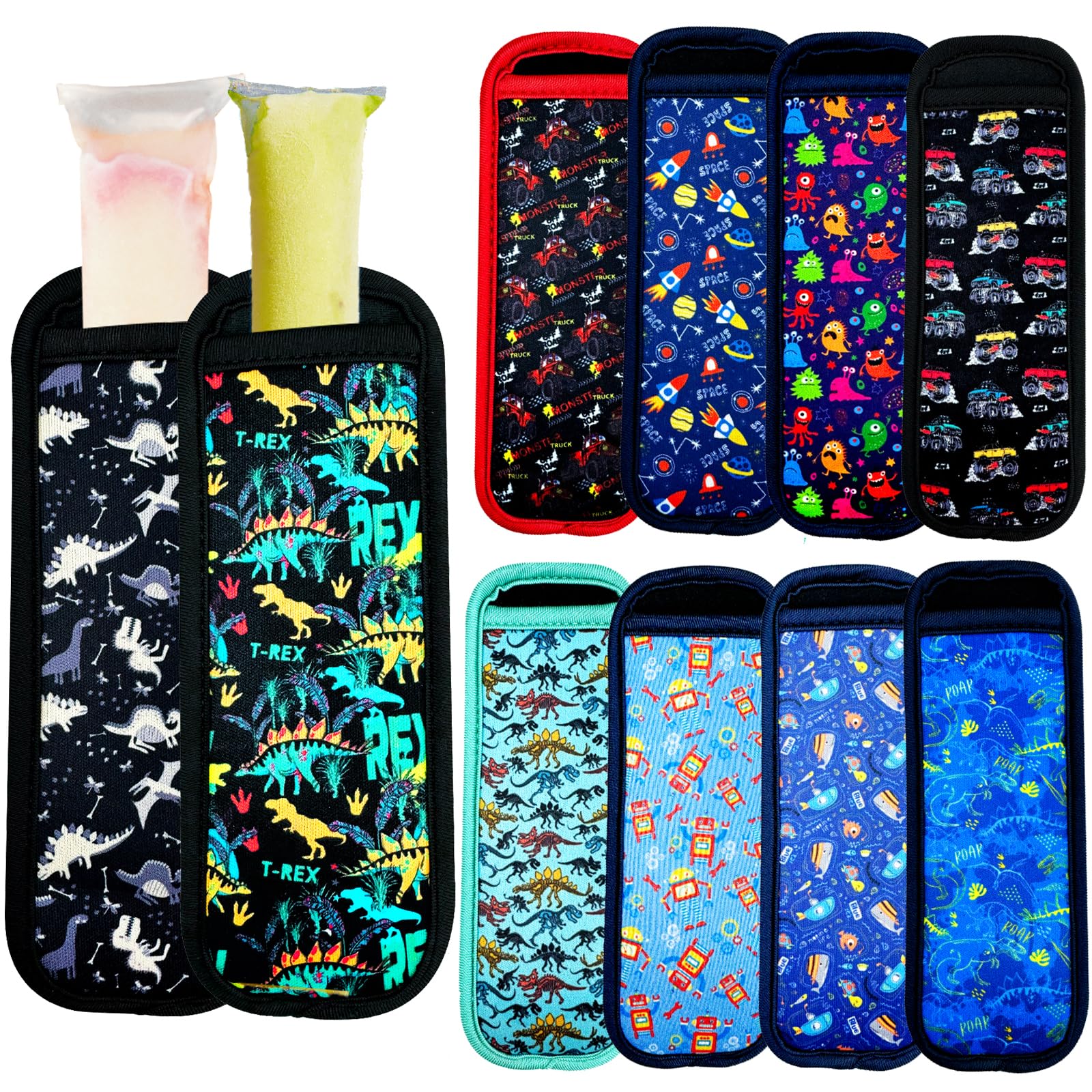 10 Pack Reusable Popsicle Holders - Neoprene Ice Pop Sleeves for Freezer Protection, Anti-Freeze Washable Ice Pop Covers - Perfect for Summer Treats, Kids Snacks & DIY Frozen Desserts