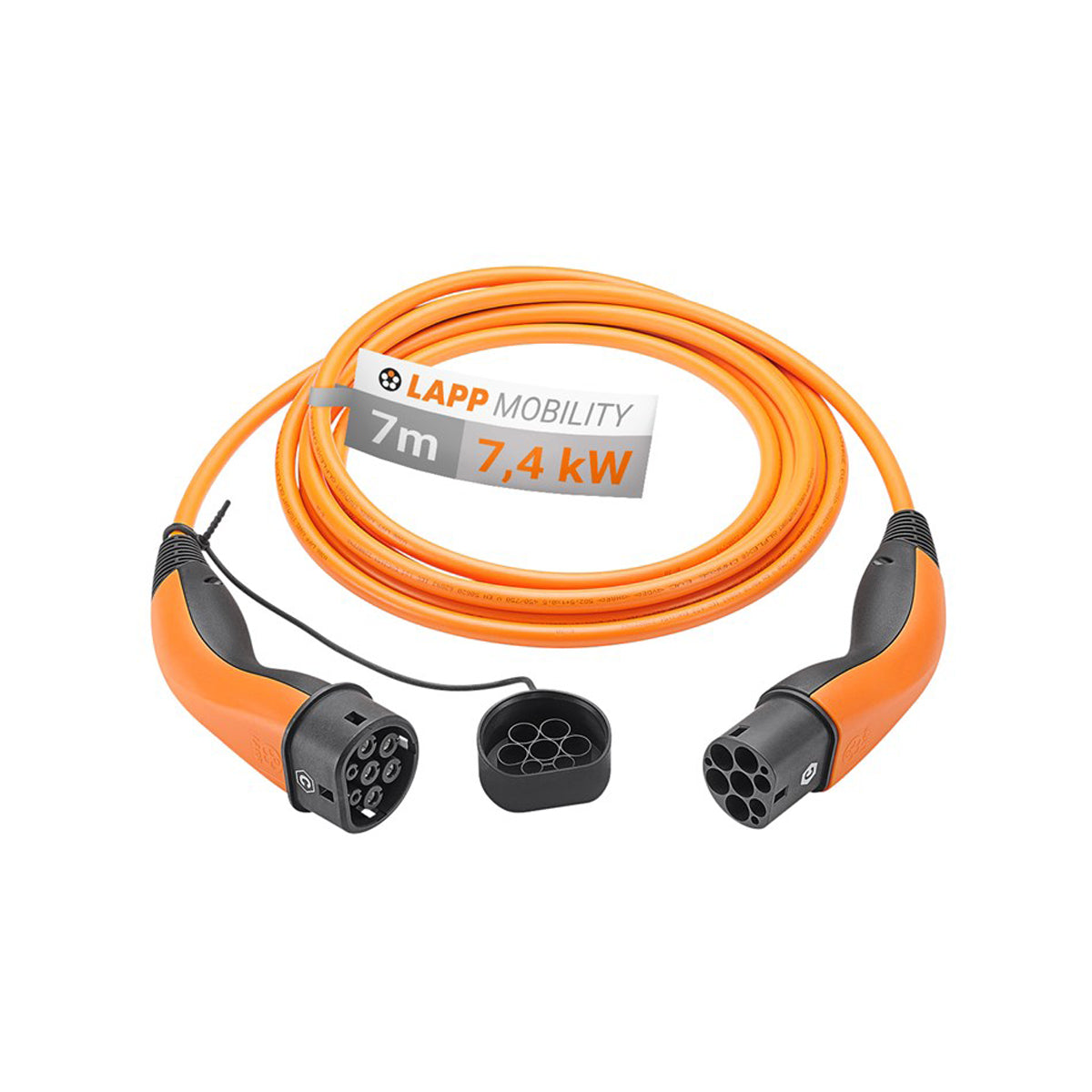LAPP EV Charging Cable Type 2 (7.4kW 1P 32A) 7m Orange - High Power Electric Vehicle Charger for Home & Public Stations - Perfect for Tesla, BMW, Audi, VW and Other Type 2 Compatible EVs