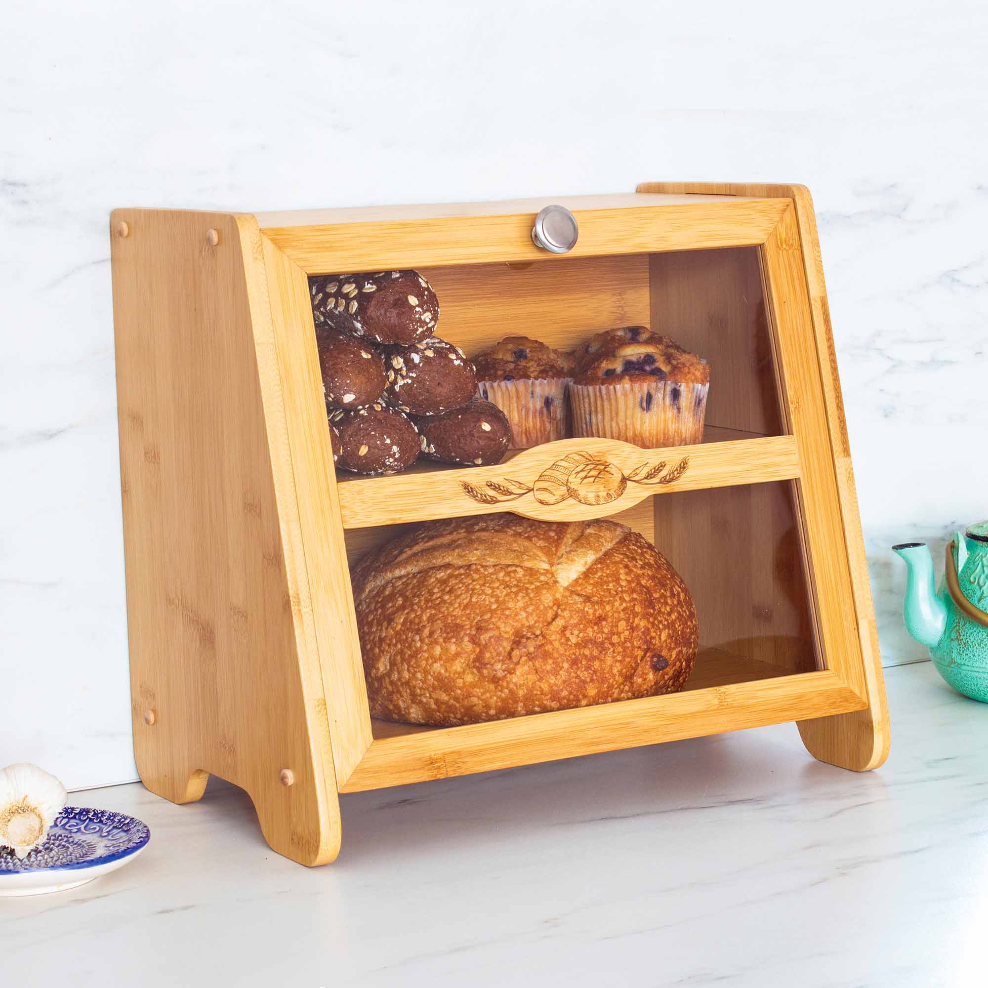 Farmhouse Bread Box - Rustic Wooden Bread Storage Container for Kitchen Countertop | Perfect for Storing Bread, Buns, and Pastries | Keep Fresh & Organized