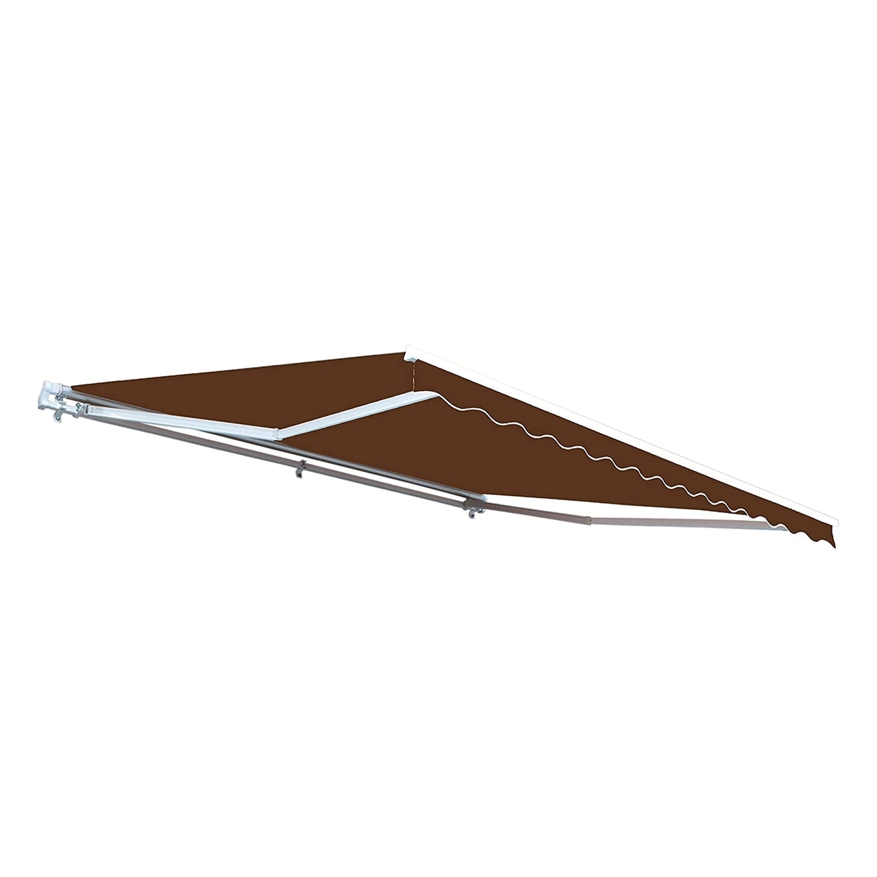 Aleko 12x10 Feet Motorized Retractable Patio Awning with White Frame - Brown Outdoor Sun Shade for Deck, Garden, and Backyard Relaxation