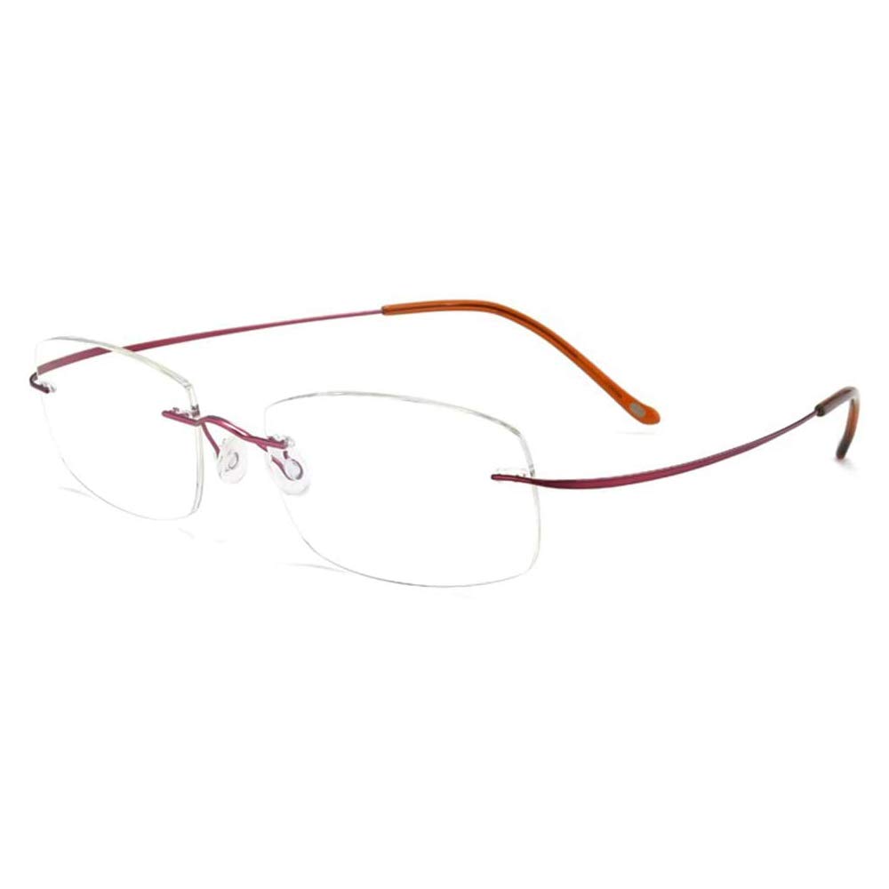 Blue Light Blocking Pure Titanium Rimless Reading Glasses for Men & Women - Distance & Near Vision - Diopter +1.00 to +3.00 - Wine Red (+2.50) - Perfect for Office Work, Computer Use & Reading Books