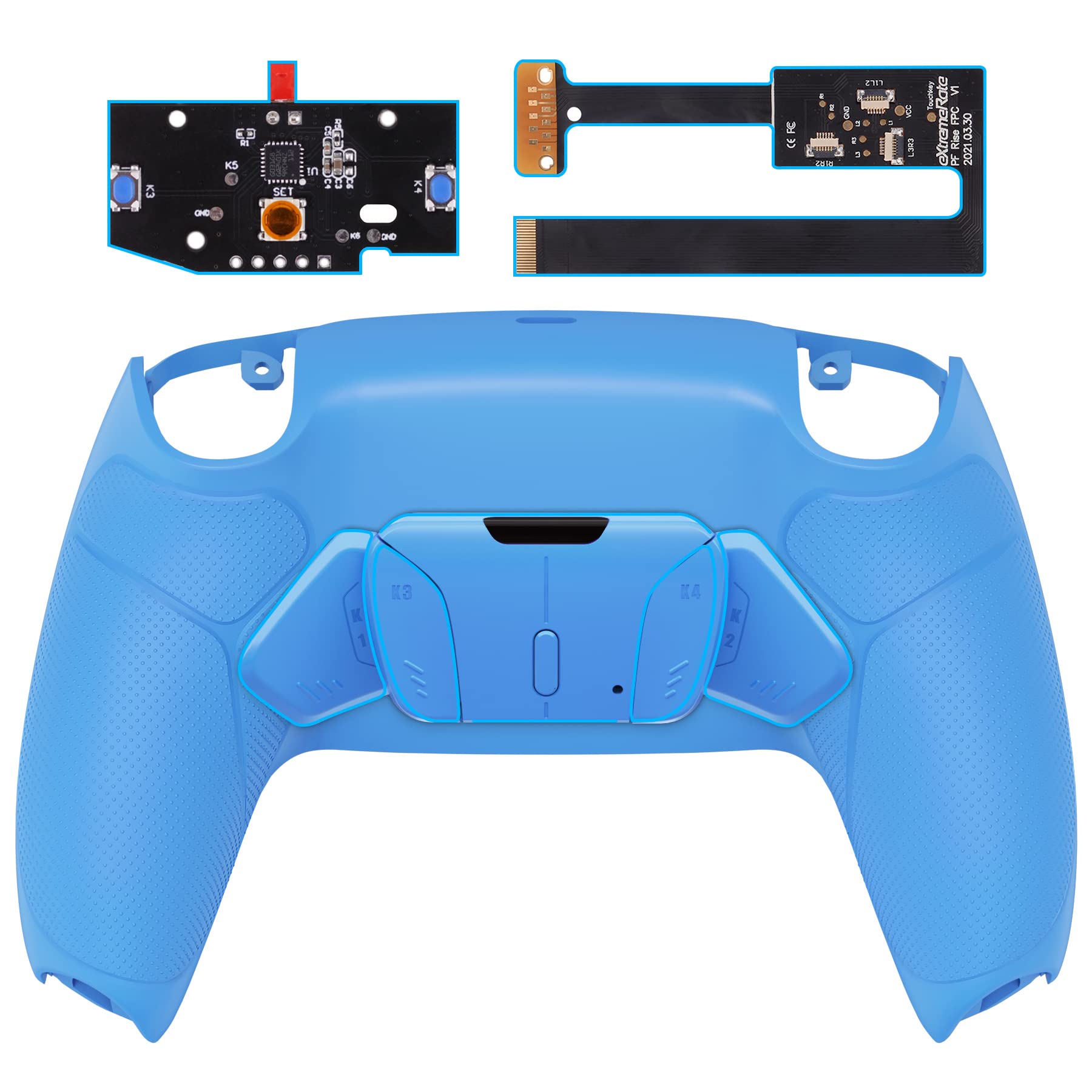 eXtremeRate Starlight Blue Rubberized Grip Programmable RISE4 Remap Kit for PS5 Controller (BDM-010/BDM-020) - Upgrade Board, Redesigned Back Shell & 4 Back Buttons | Enhanced Gaming Performance for FPS, RPG & Competitive Play