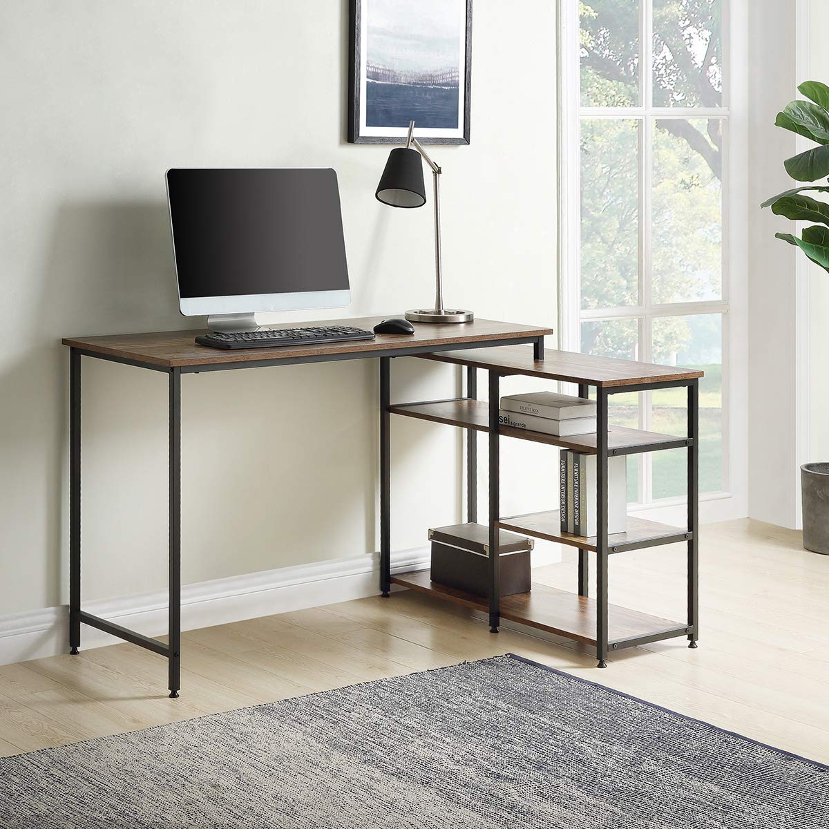 Vintage Brown Industrial Style L-Shaped Home Office Desk - 47