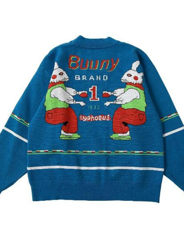 Women's Autumn Bunny Letter Knit Pullover Sweater - Thick Warm Winter Knitwear, Unique Design & High Quality - Perfect for Casual Outfits, Office Wear & Holiday Gifts