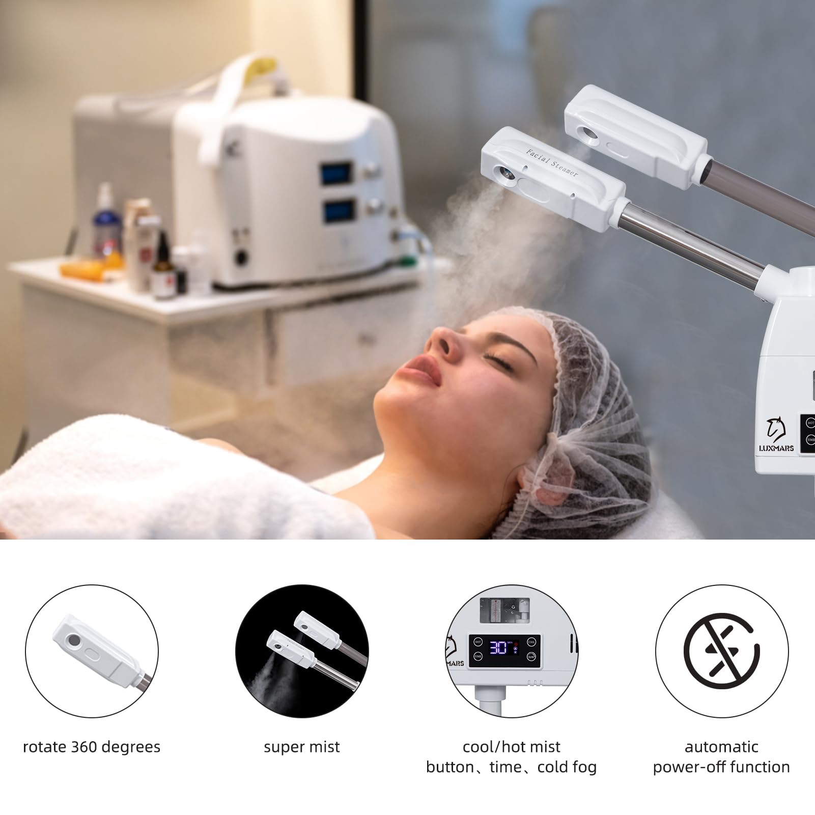 Professional 3-in-1 Facial Steamer with 5X Magnifying Lamp | Hot & Cold Mist Function for Deep Cleansing, Moisturizing & Pore Minimizing | Spa & At-Home Skincare Treatment for Glowing Firm Skin