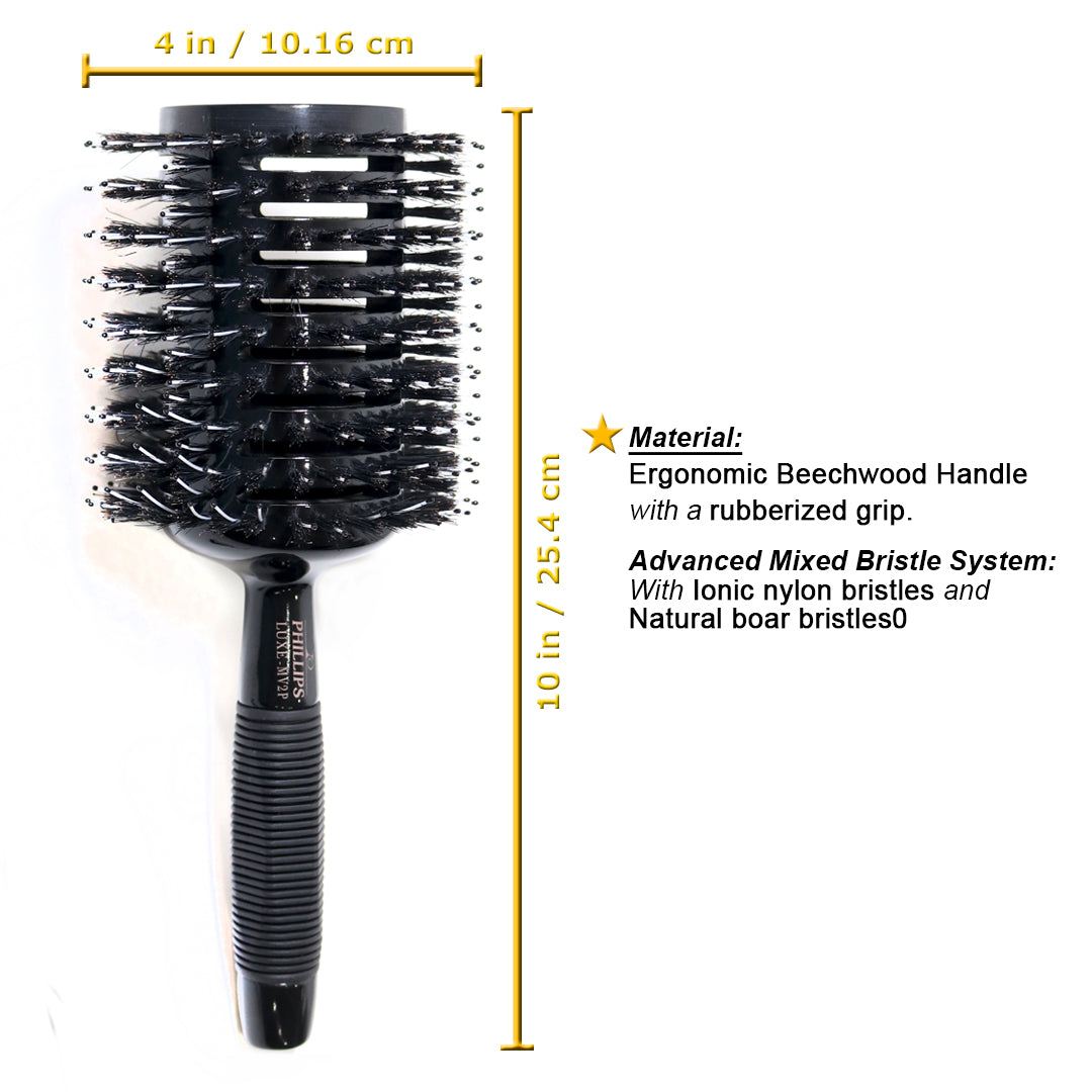 Phillips Brush 4 Monster Vent Poly Tip Round Hair Brush with Mixed Bristles (LUXE MV2P) - Professional Styling Tool for Salon & Home Use