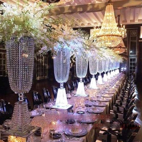 2 Pack 23.75 Inch Tall Crystal Metal Vase - Elegant Flower Stand Holder for Wedding Centerpieces, Reception Table Decor & Chandelier Decorations - Perfect for Weddings, Home Decor, and Event Styling