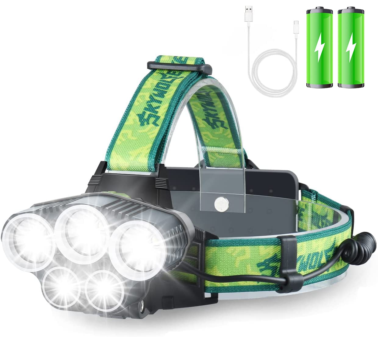 15000 Lumen USB Rechargeable LED Headlamp - 6 Light Modes, Waterproof, Brightest Headlight for Camping, Hiking, Construction Work & Outdoor Activities | Battery Powered Head Torch for Adults