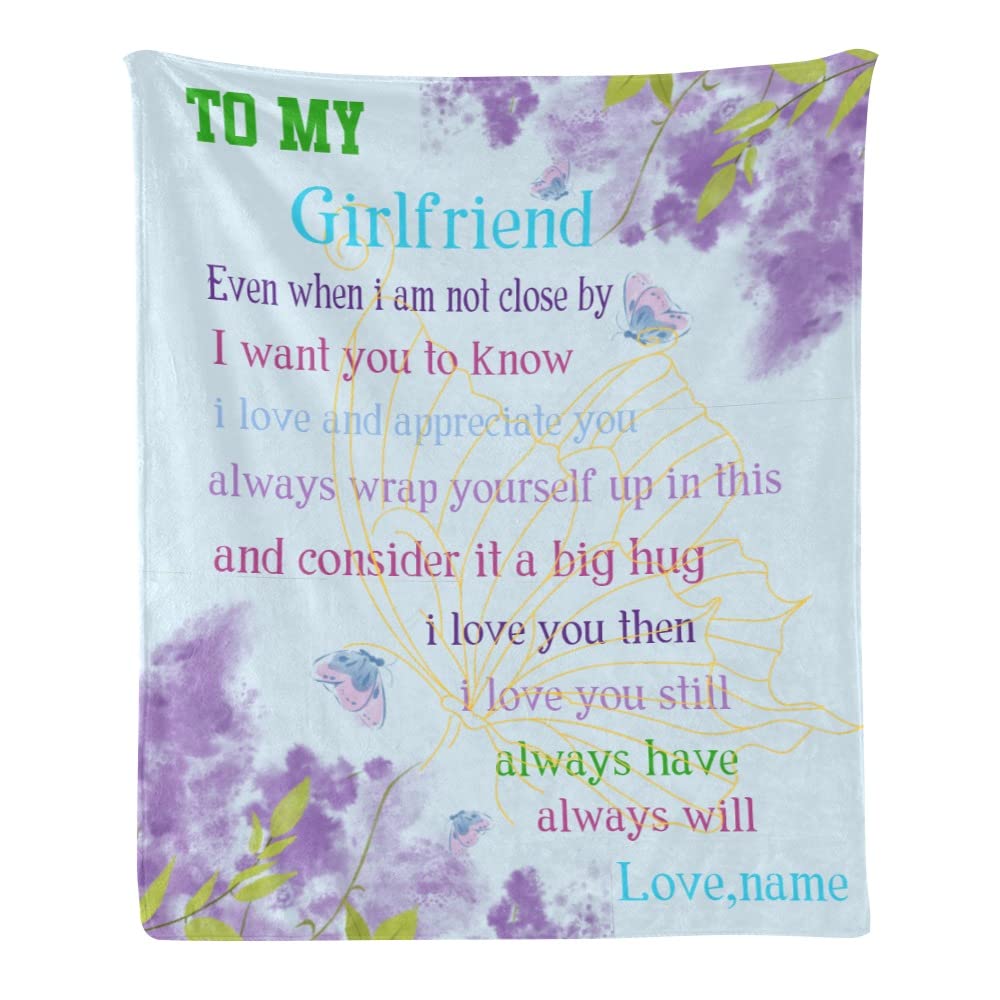 Personalized Fleece Throw Blanket with Name - Custom Gift for Girlfriend, Butterfly Design, Soft & Cozy 50x60 inches - Perfect for Anniversaries, Birthdays & Romantic Surprises