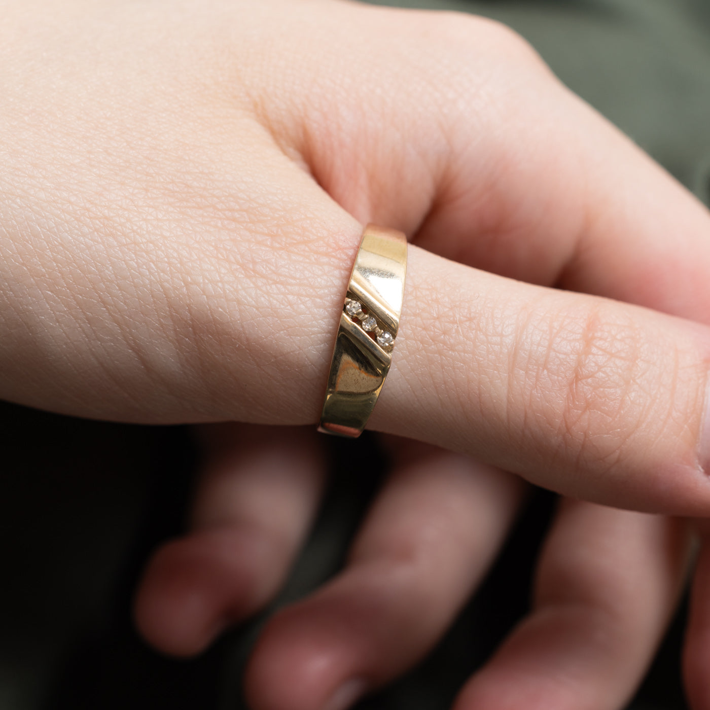 14K Gold Three Stone Diagonal Diamond Band Ring - 0.02ctw Size 10.25 | Elegant Wedding Band, Anniversary Gift, Promise Ring for Women