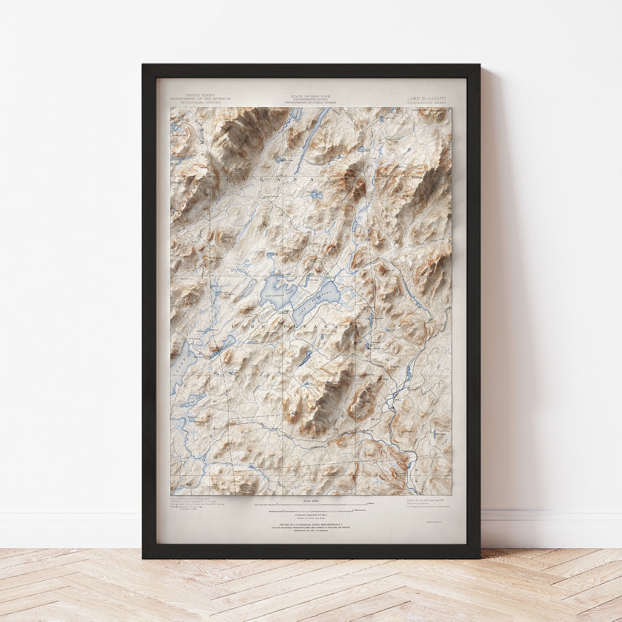 Vintage Shaded Relief Map of Lake Pleasant, NY (1907) - Antique Wall Decor for Home, Office & Historical Enthusiasts