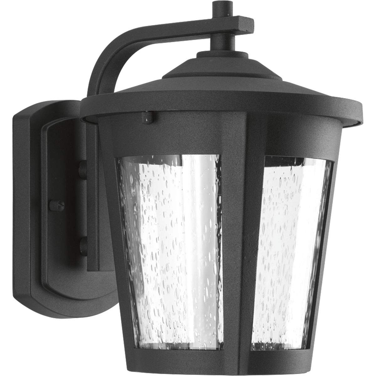 Progress Lighting East Haven LED 1-Light Outdoor Wall Lantern - Clear Seeded Glass, Textured Black Finish - Weatherproof Transitional Design for Porch, Patio & Entryway Lighting