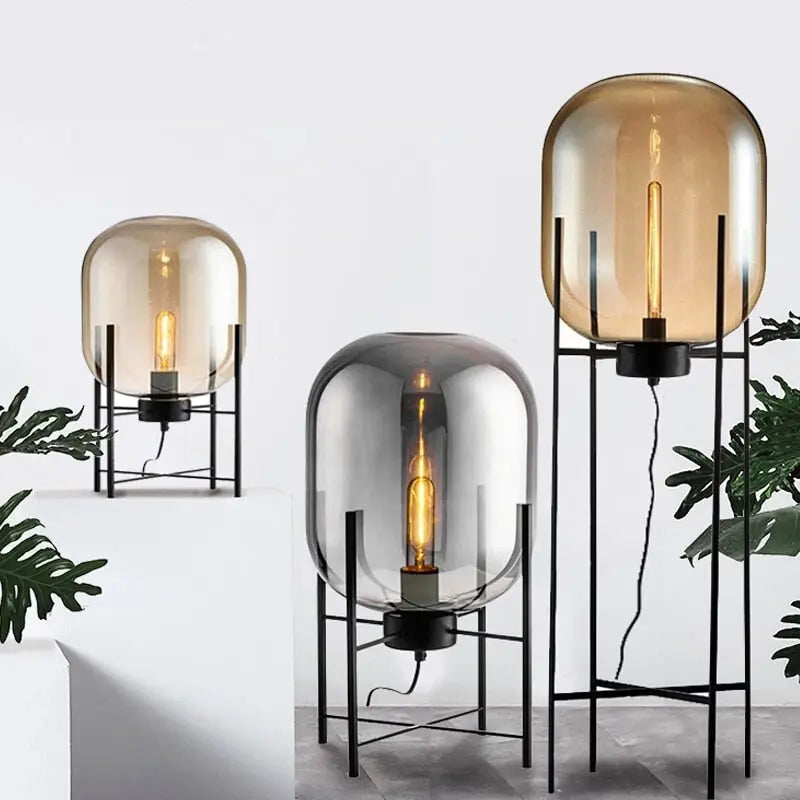 Glowlia Modern Glass Shade Floor Lamp - Elegant Living Room Lighting for Bedroom, Office & Reading Nook - Adjustable Height Standing Light with Soft Ambient Glow