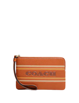 Coach Corner Zip Wristlet with Signature Stripe - Stylish Crossbody Wallet for Women | Perfect for Everyday Use, Travel & Shopping