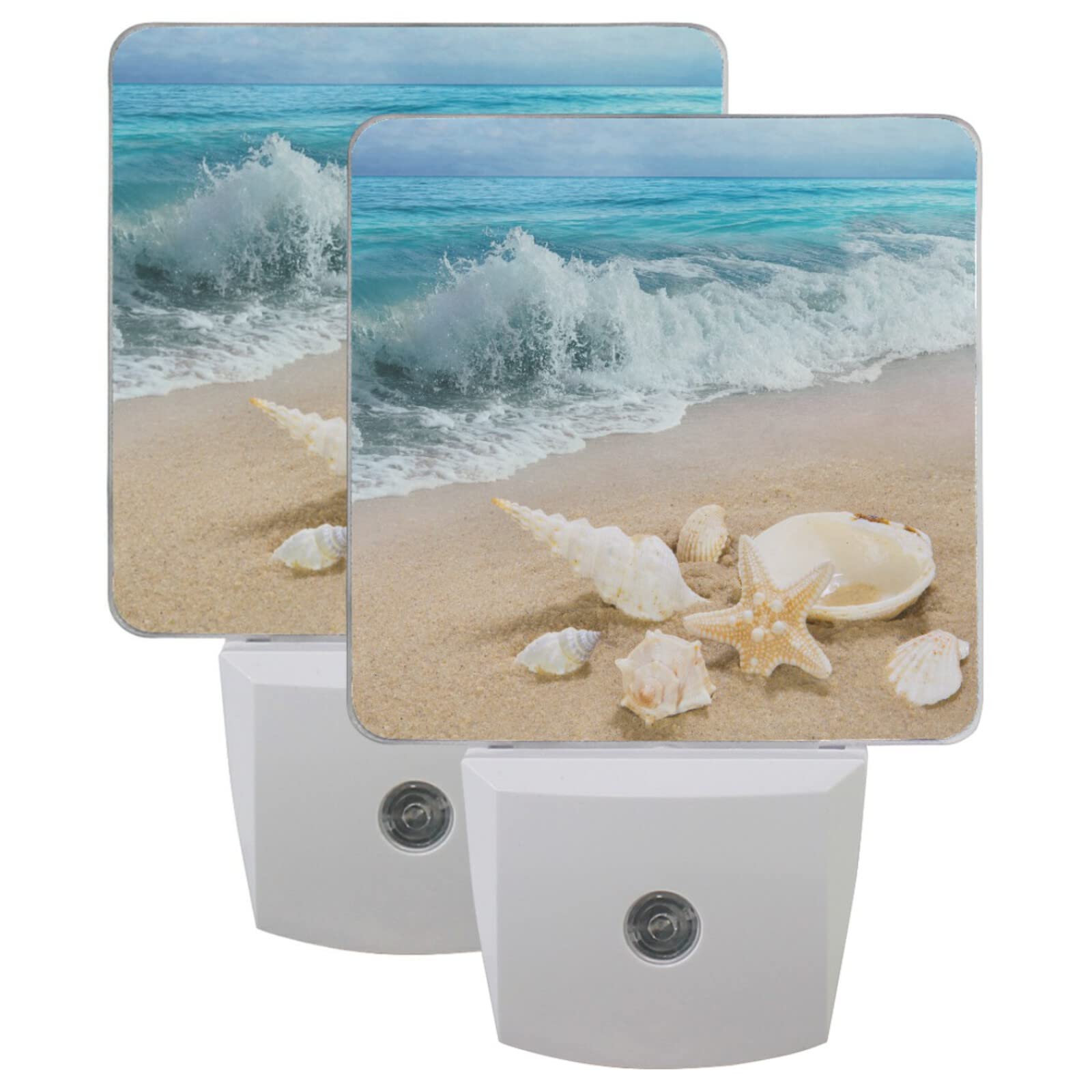 Ocean Beach Summer Night Light Set of 2 - Starfish & Seashell LED Plug-in Nightlights with Auto Dusk-to-Dawn Sensor | Perfect for Bedroom, Bathroom, Kitchen, Hallway & Stairs | Creates Coastal Ambiance for Relaxation & Safety Lighting