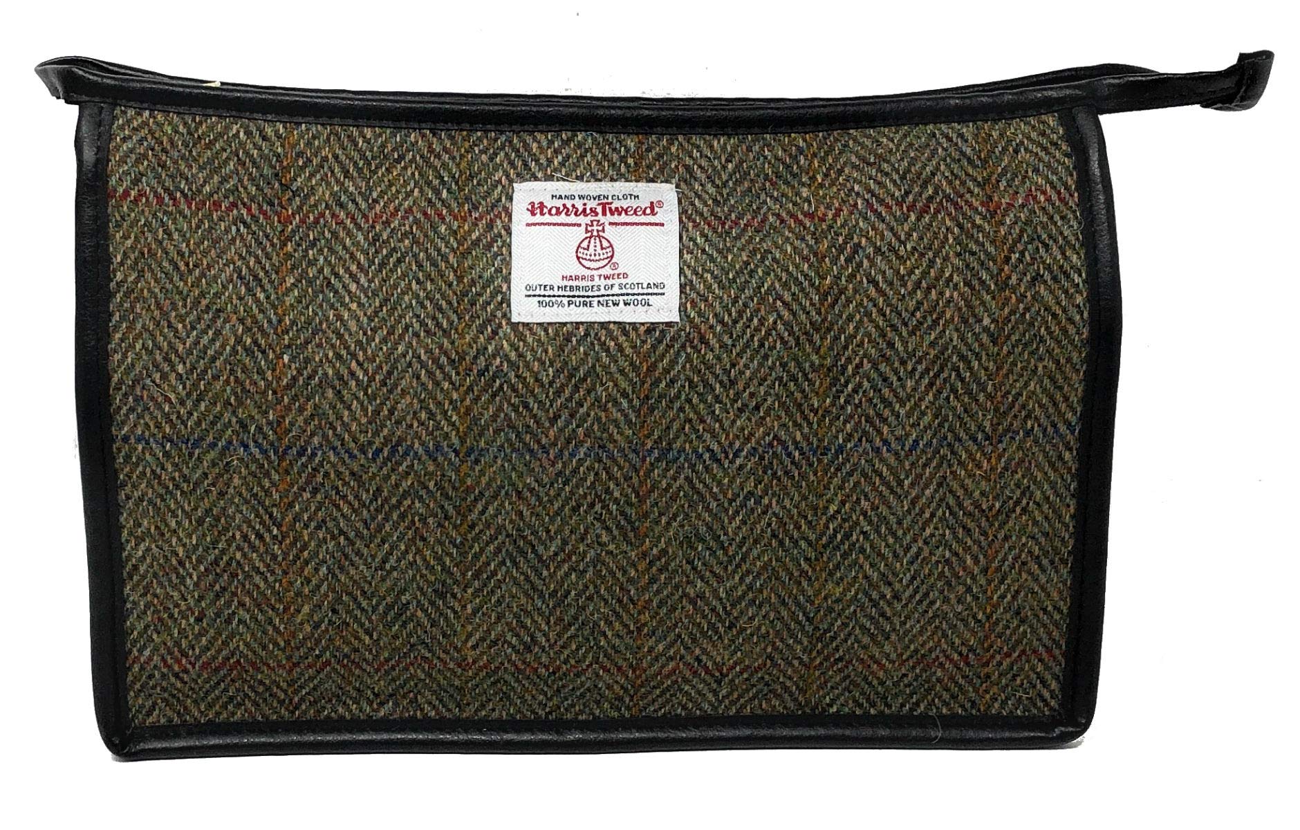 Scott & MacKenzie Harris Tweed Green Herringbone Toiletry Bag for Men & Women - Premium Travel Wash Bag for Toiletries, Cosmetics & Shaving Essentials - Perfect for Vacation, Business Trips & Gym