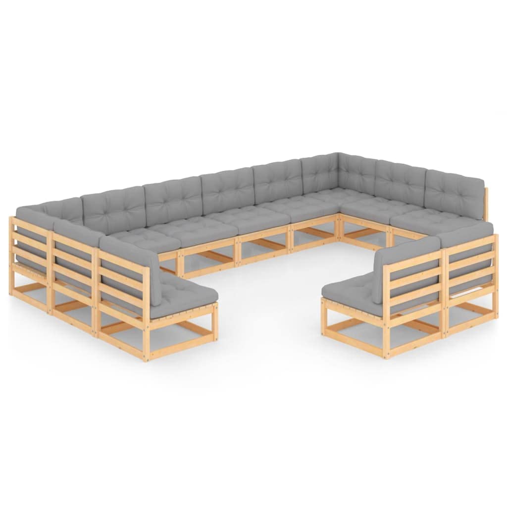 vidaXL 12-Piece Patio Lounge Set - Outdoor Garden Furniture, Sectional Sofa with Cushions, Corner Sofa in Retro Style - Solid Pine Wood for Backyard, Poolside & Terrace Relaxation