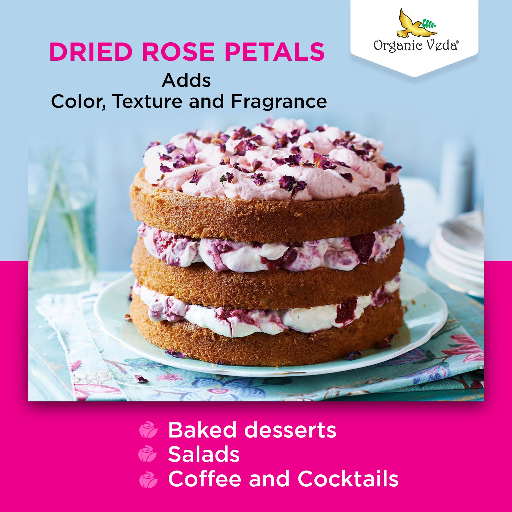 Organic Veda Dried Rose Petals, 4 oz - 100% USDA Organic Certified Edible Rose Petals for Cooking, Baking & Tea | Food Grade Rose Petals for Rose Water, Herbal Infusions, Skincare, Bath Soaks & Home Decor | Vegan, Non-GMO, All-Natural | Perfect for DIY Beauty Recipes, Wedding Decor & Gourmet Desserts