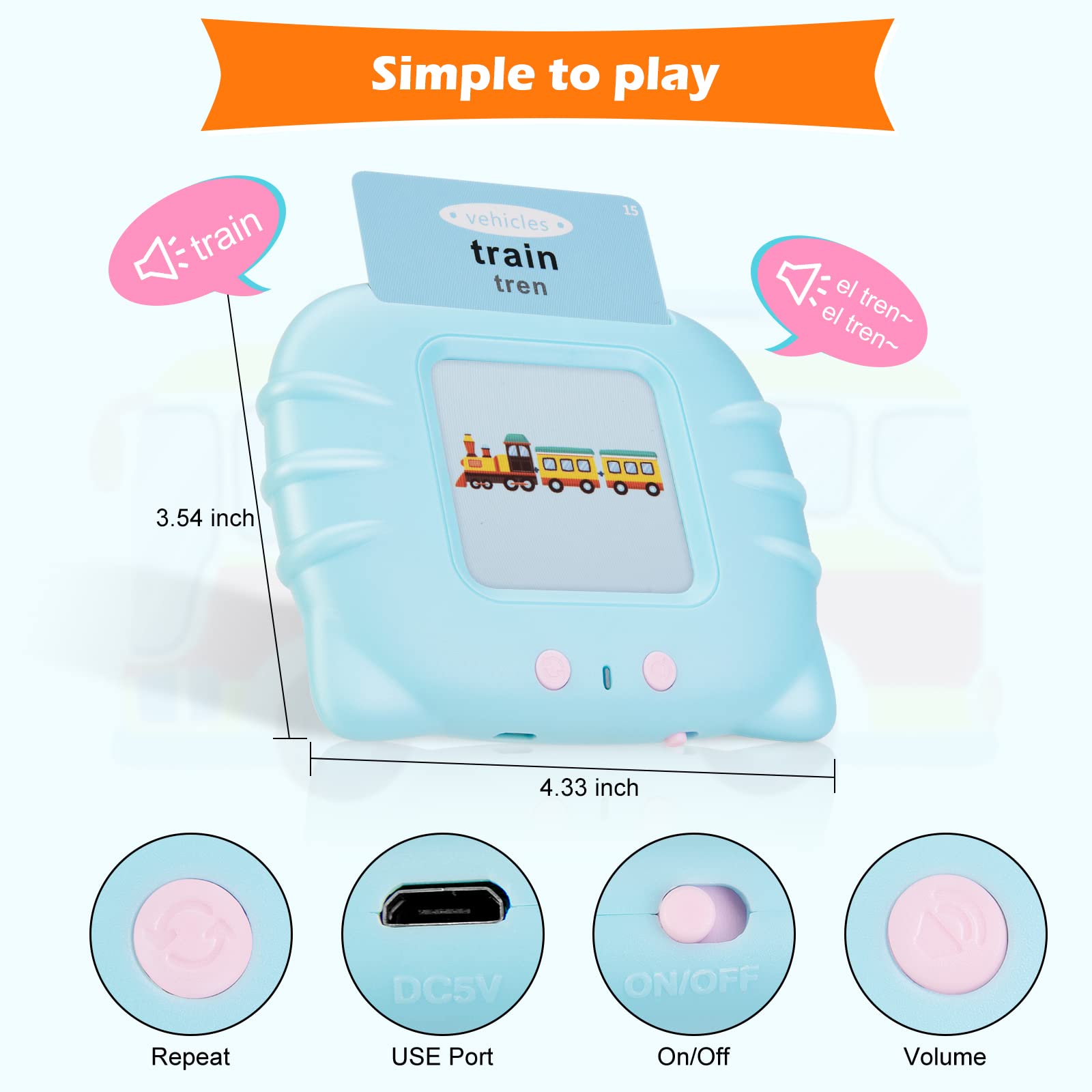 Bilingual Talking Flash Cards - 385 Sight Words (English/Spanish) with Letters & Numbers | Montessori Educational Learning Toys | Speech Therapy & Autism Sensory Toys for Toddlers | Perfect for Homeschooling, Classroom & Early Childhood Development (Blue)