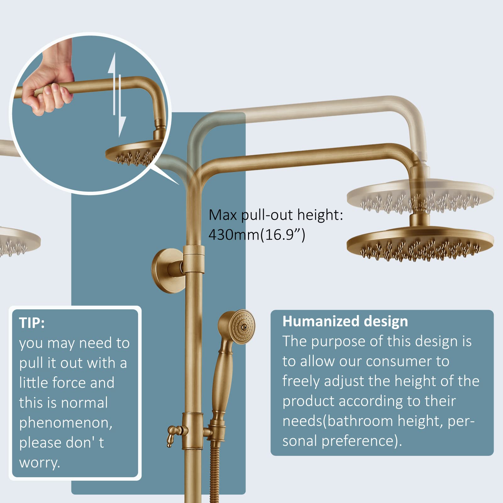Vintage Antique Brass Tub Shower Faucet Set - 8 Inch Rainfall Shower Head with Handheld Spray, Triple Function Mixer Valve for Bathroom Remodeling | Perfect for Classic & Farmhouse Style Bathrooms