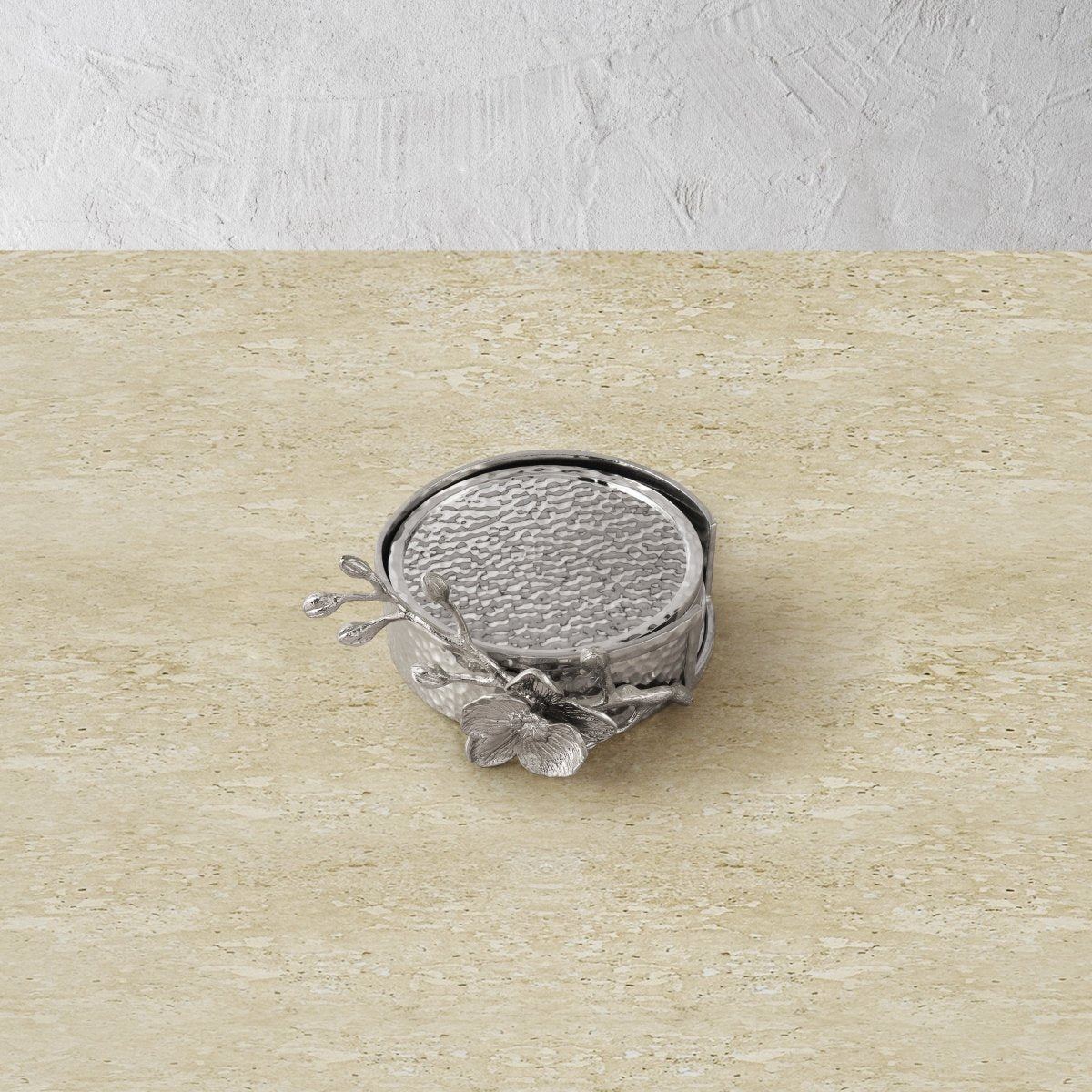 Premium White Orchid Drink Coaster Set - 6-Pack Absorbent Cork Coasters for Hot & Cold Beverages - Perfect for Home, Office, and Party Use