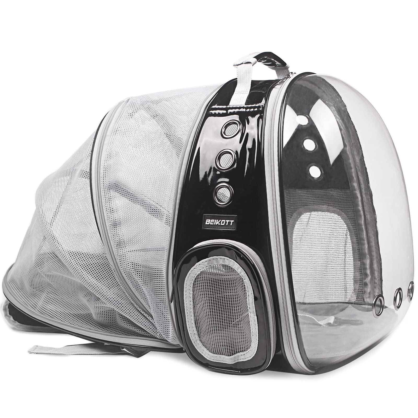BEIKOTT Expandable Pet Carrier Backpack - Premium Leather Cat & Dog Backpack with Bubble Window - Travel Carrier for Small Pets (Cats, Puppies, Rabbits) - Ideal for Hiking, Outdoor Adventures & Airplane Travel