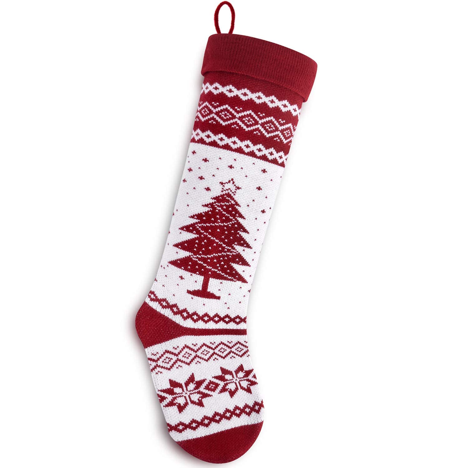 26-Inch Large Nordic Style Knitted Christmas Stockings - Burgundy & White Holiday Decor for Mantel, Wall, Staircase & Gift Stuffers | Perfect for Fireplace, Xmas Tree & Festive Home Decorating