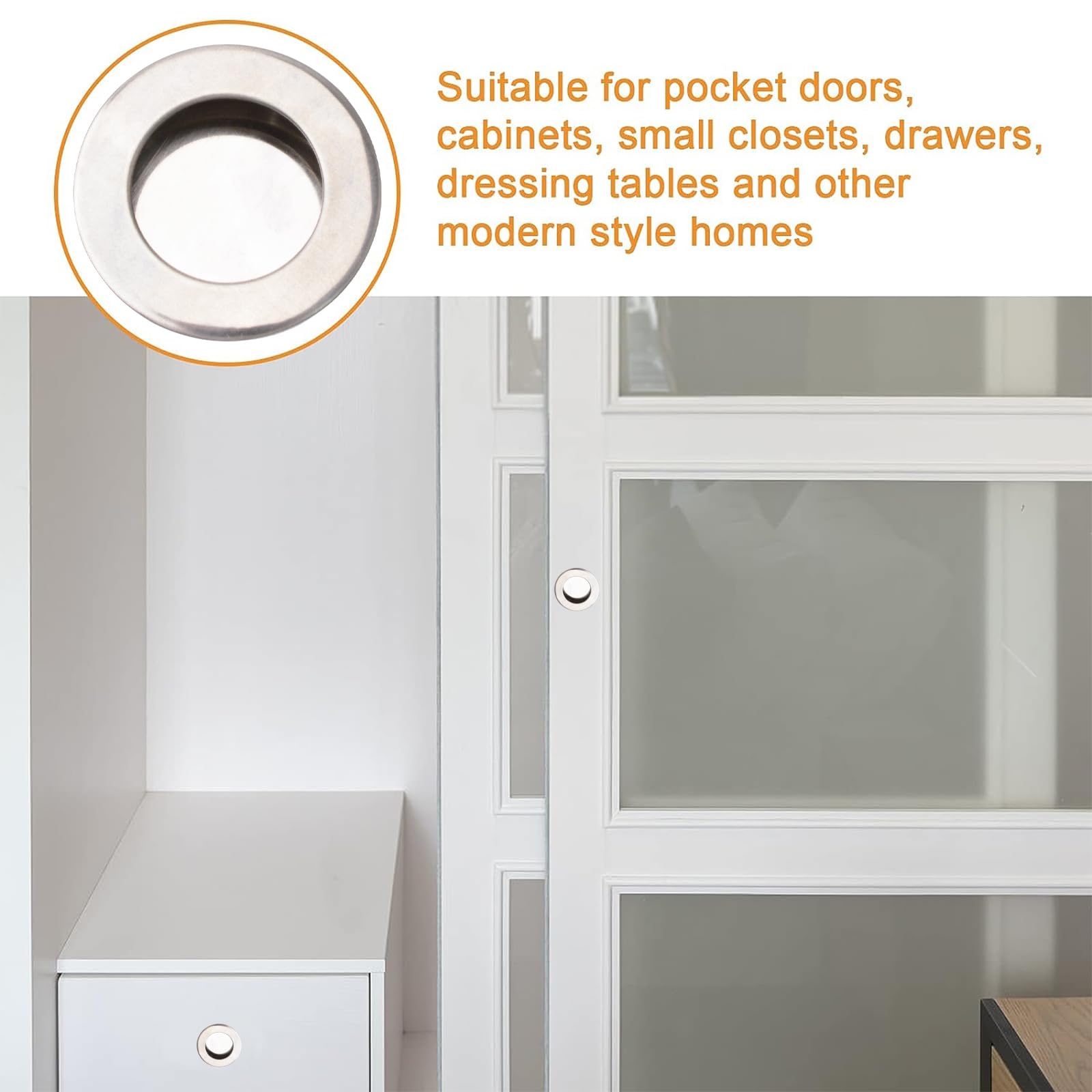Stainless Steel Round Finger Pull - 8 Pack for Sliding Barn & Cabinet Doors