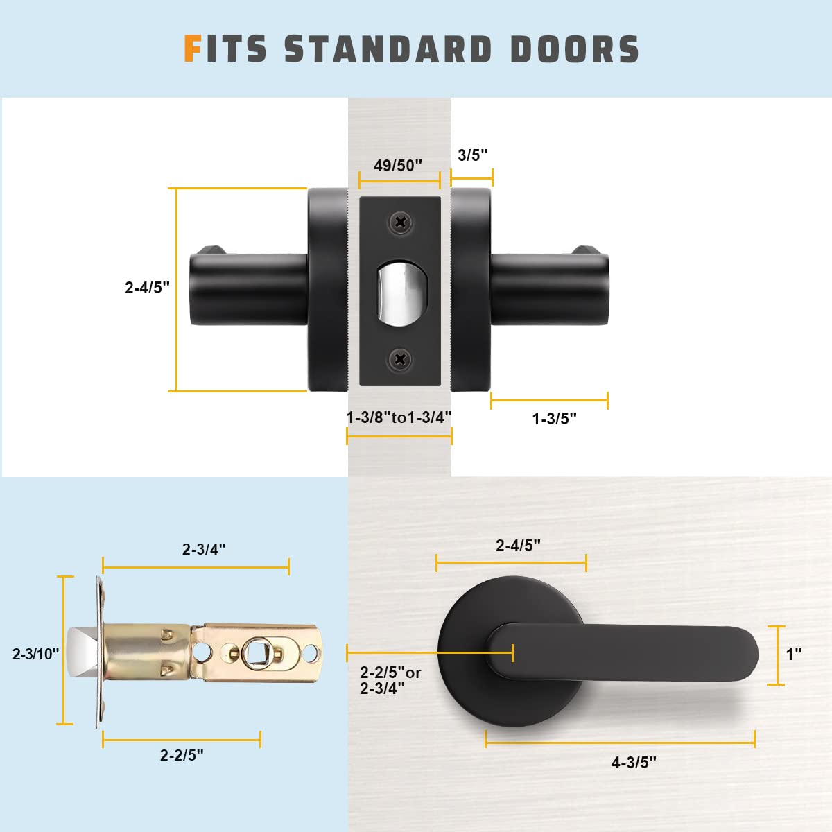 KNOBWELL 2 Pack Matte Black Door Handle Set - Heavy Duty Passage Door Levers for Left/Right Hand Doors | Durable Door Hardware (1.94 lb per Lever) | Perfect for Bedrooms, Bathrooms & Interior Doors