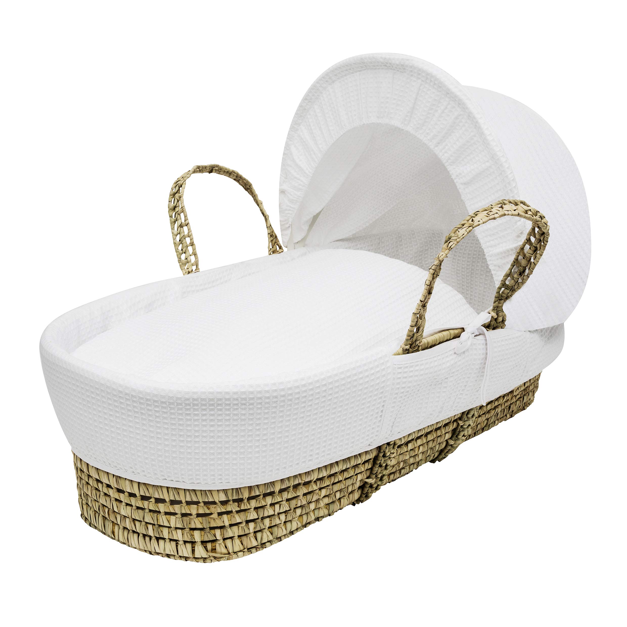 Kinder Valley Waffle Moses Basket - White Baby Bassinet for Newborns | Portable Crib for Nursery, Bedroom & Travel | Soft Cotton Sleeping Bed for Infants 0-6 Months