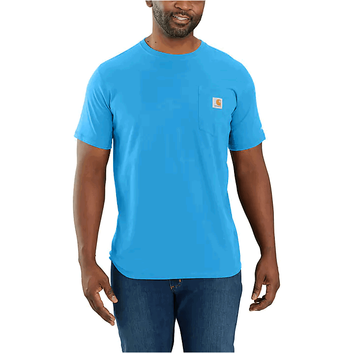 Carhartt Force® Relaxed Fit Midweight Short Sleeve Pocket T-Shirt for Men - Comfortable Work & Casual Wear - Azure Blue - Durable Cotton Blend for Outdoor Activities, Construction & Everyday Use