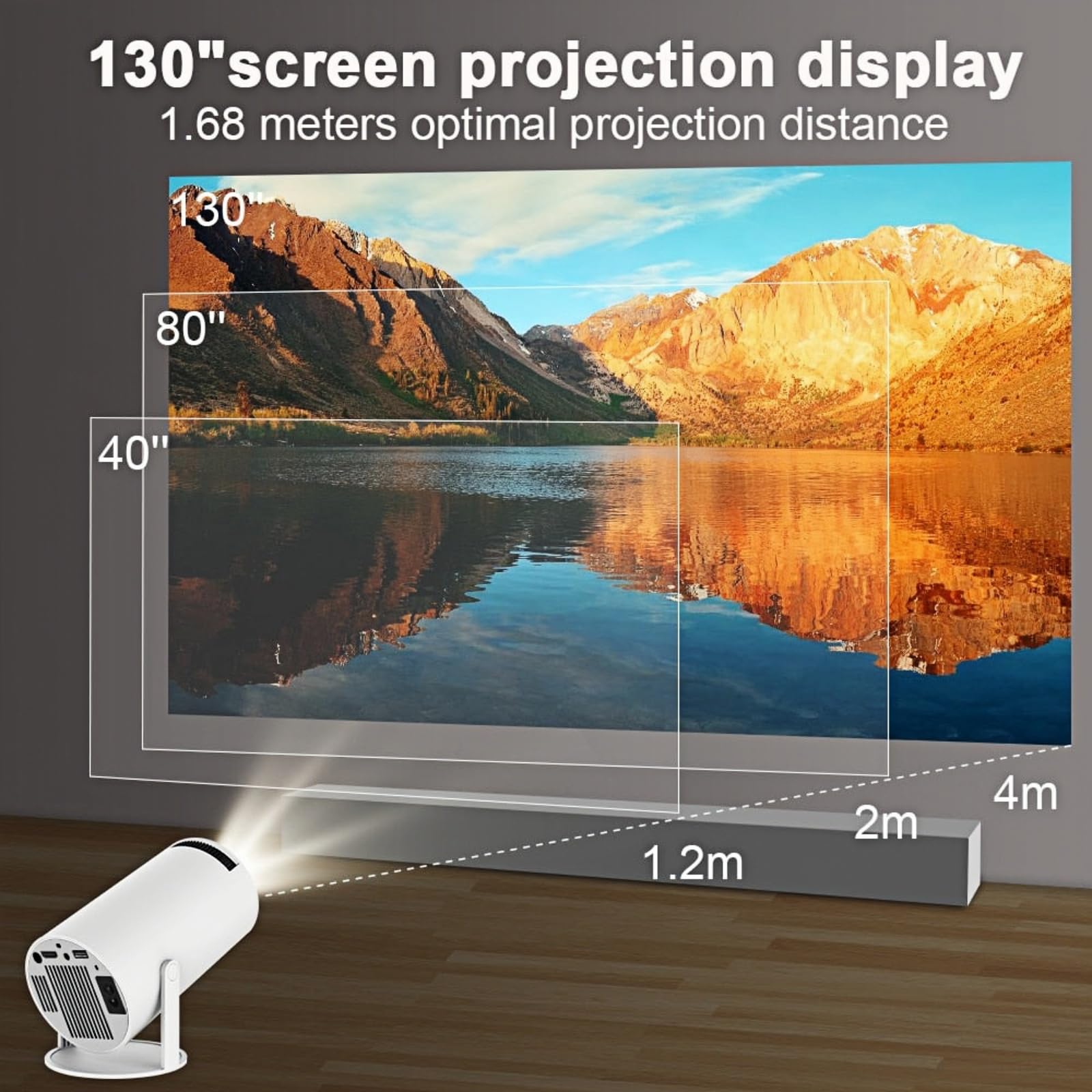 Beam Master Pro 4K Portable Projector with Auto Keystone, 2.4/5G WiFi & Bluetooth - 130 Inch Screen, 180° Adjustment - Perfect for Home Theater, Outdoor Movies, Gaming, and Office Presentations (White)