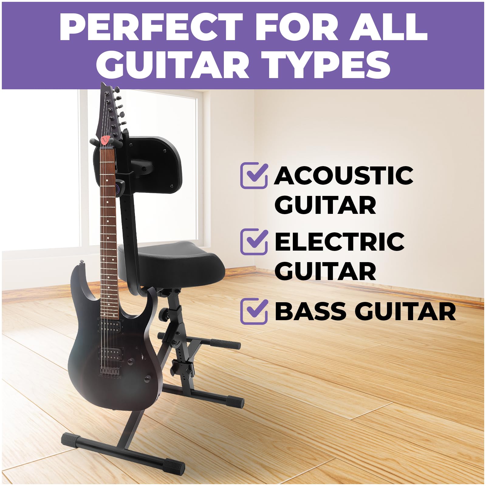 **Adjustable Guitar Stool with Backrest - Professional Drum Throne & Piano Stool for Musicians - Ergonomic Guitar Seat for Adults & Kids - Perfect for Drummers, Guitarists & Performers - Ideal for Home Studios, Live Gigs & Music Lessons**