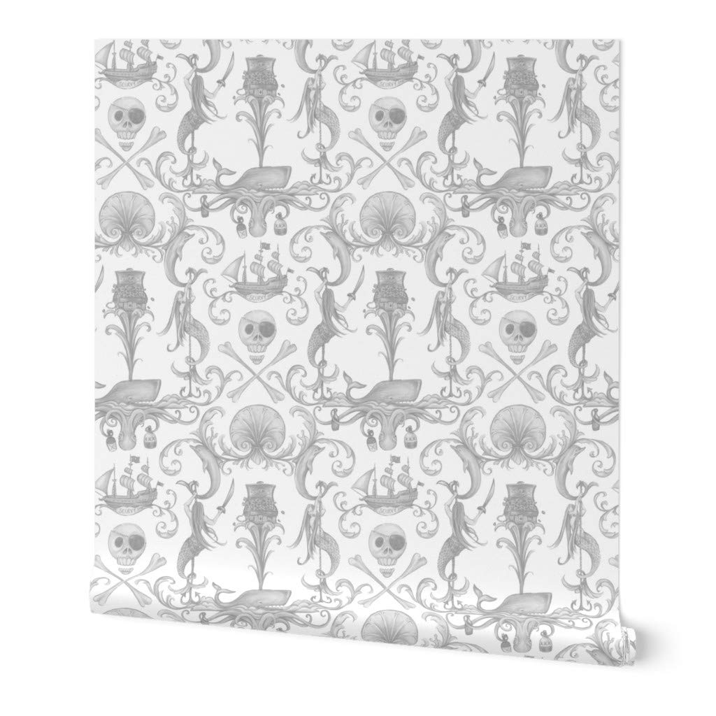 Peel & Stick Removable Wallpaper Swatch - Antique Gray Shell Octopus Nautical Mermaid Whale Pirate Nursery Decor | Self-Adhesive Wallpaper Samples by Spoonflower | Perfect for Kids' Rooms, Bathrooms & Home Accent Walls