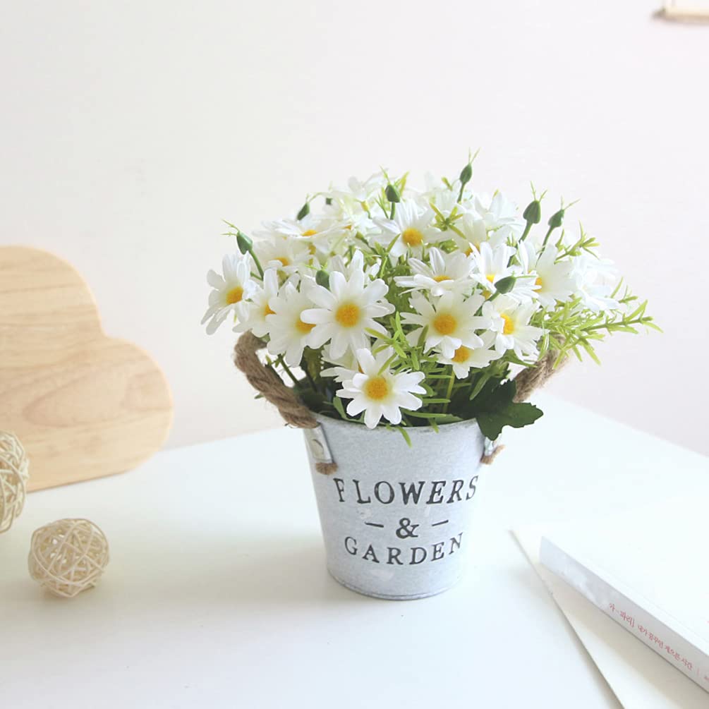 Artificial Daisy Flowers in Pot - Silk Fake Daisy Bonsai Plants for Home, Office, Restaurant Table & Windowsill Decor - White Floral Arrangement for Wedding, Party & Indoor Decoration