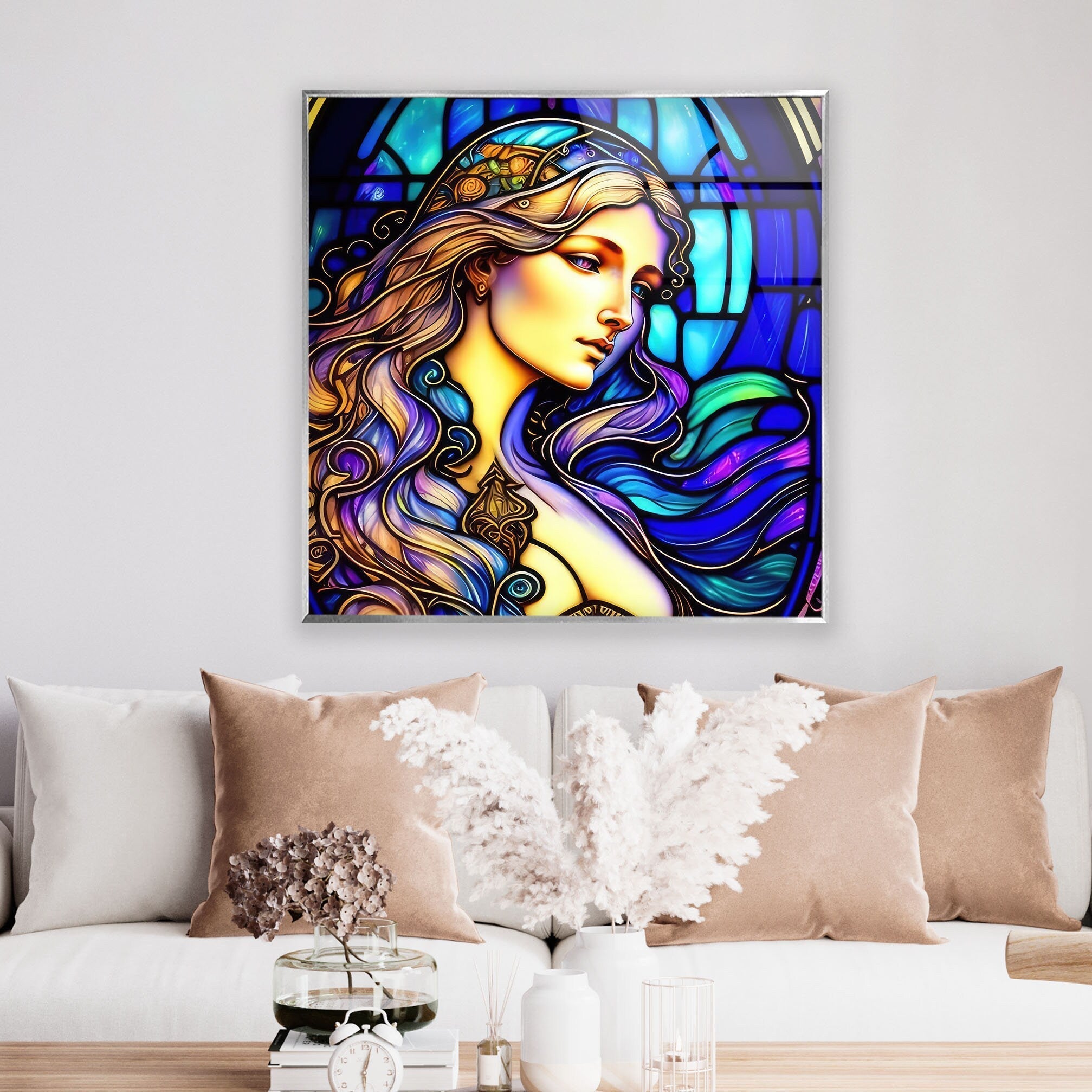 Aurora Princess Glass Wall Art - Elegant Handmade Decor for Living Room, Bedroom & Office - Perfect Gift for Home & Wedding
