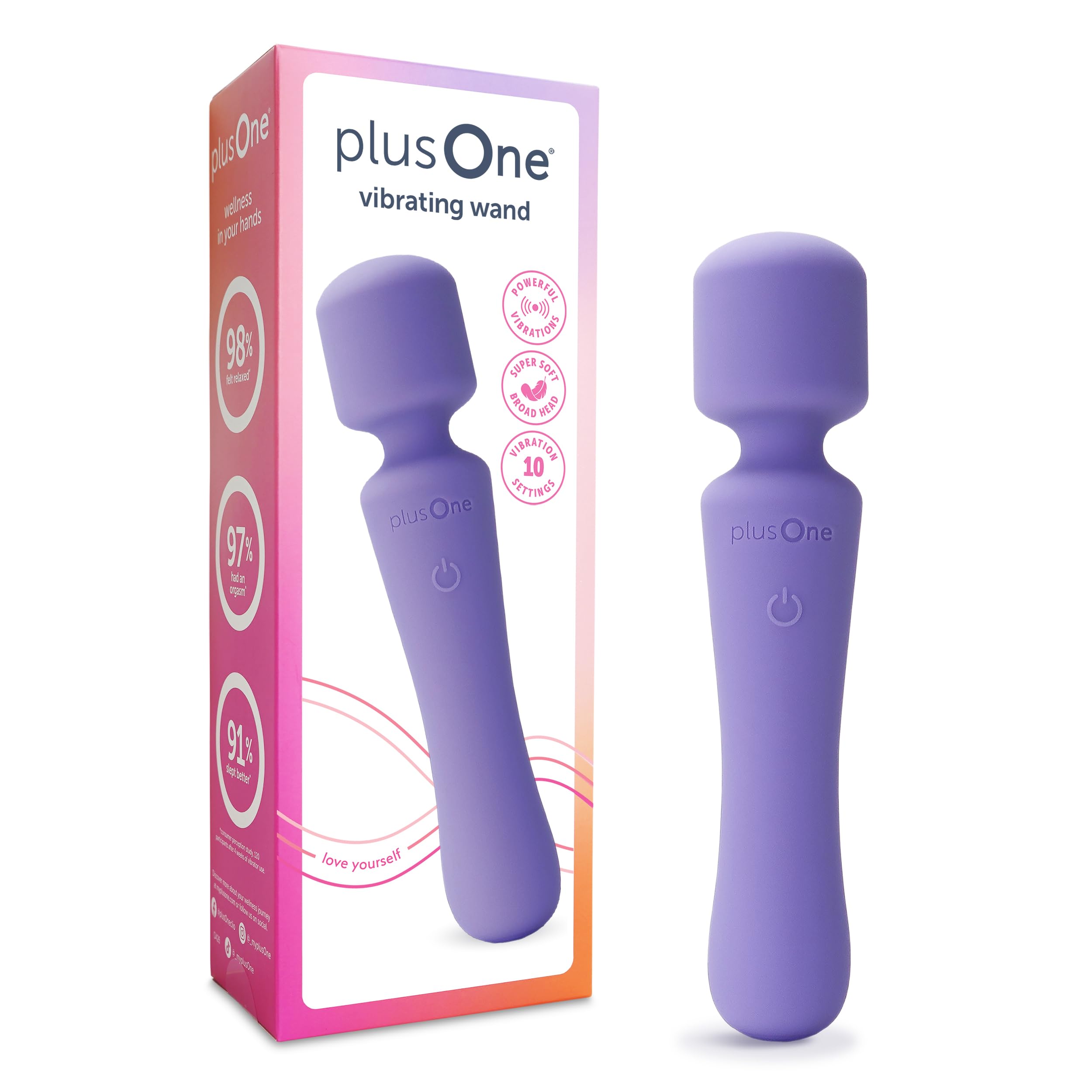 **PlusOne Rechargeable Wand Vibrator - 10 Vibration Modes, Body-Safe Silicone, Waterproof for Solo & Couples Play - Perfect for Muscle Relaxation, Stress Relief & Sensual Massage (Purple)**
