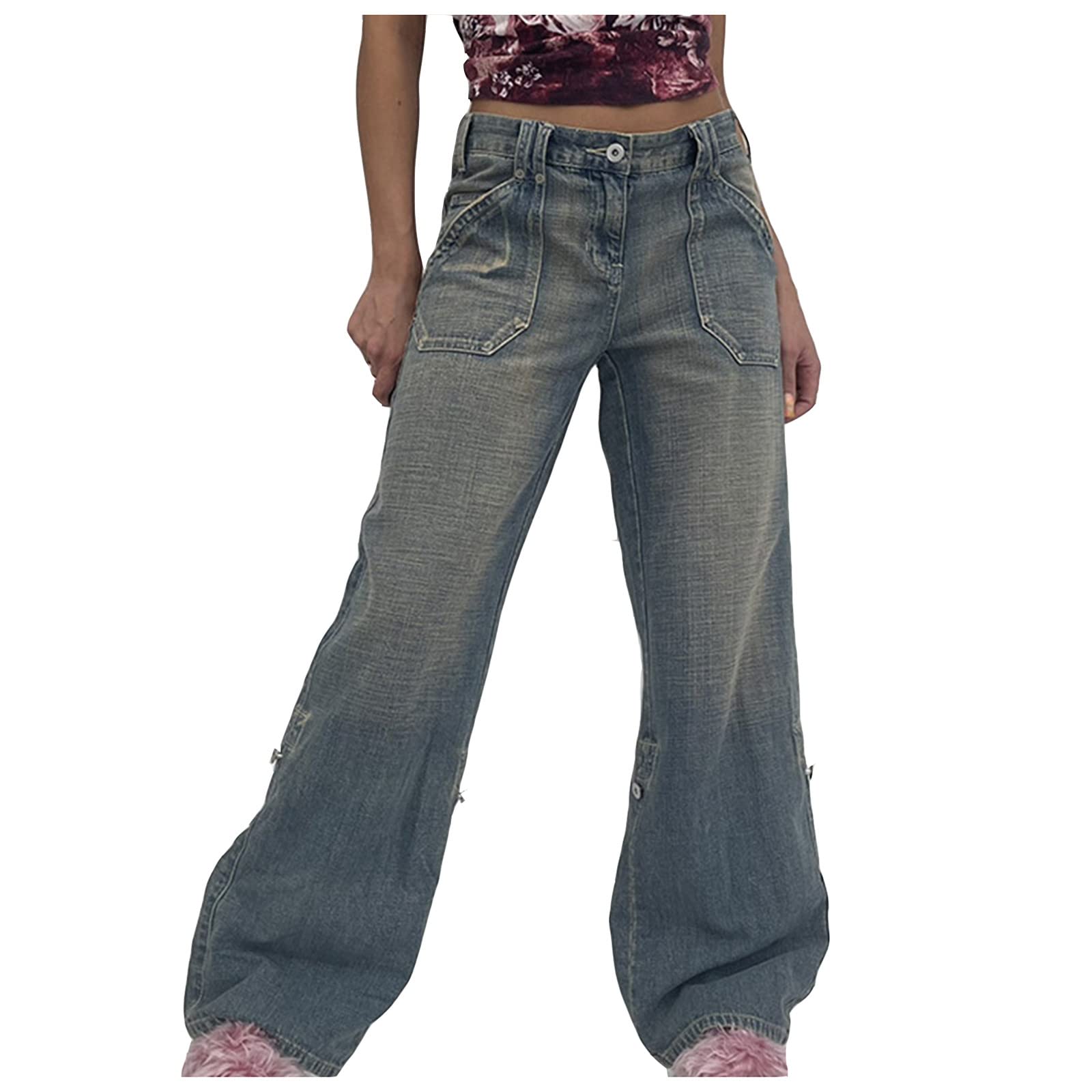 Vintage High Waisted Cotton Denim Overalls for Women - Fall Winter High Cut Jeans & Scrub Pants | Casual Wear, Work Uniform, Fashion Outfits