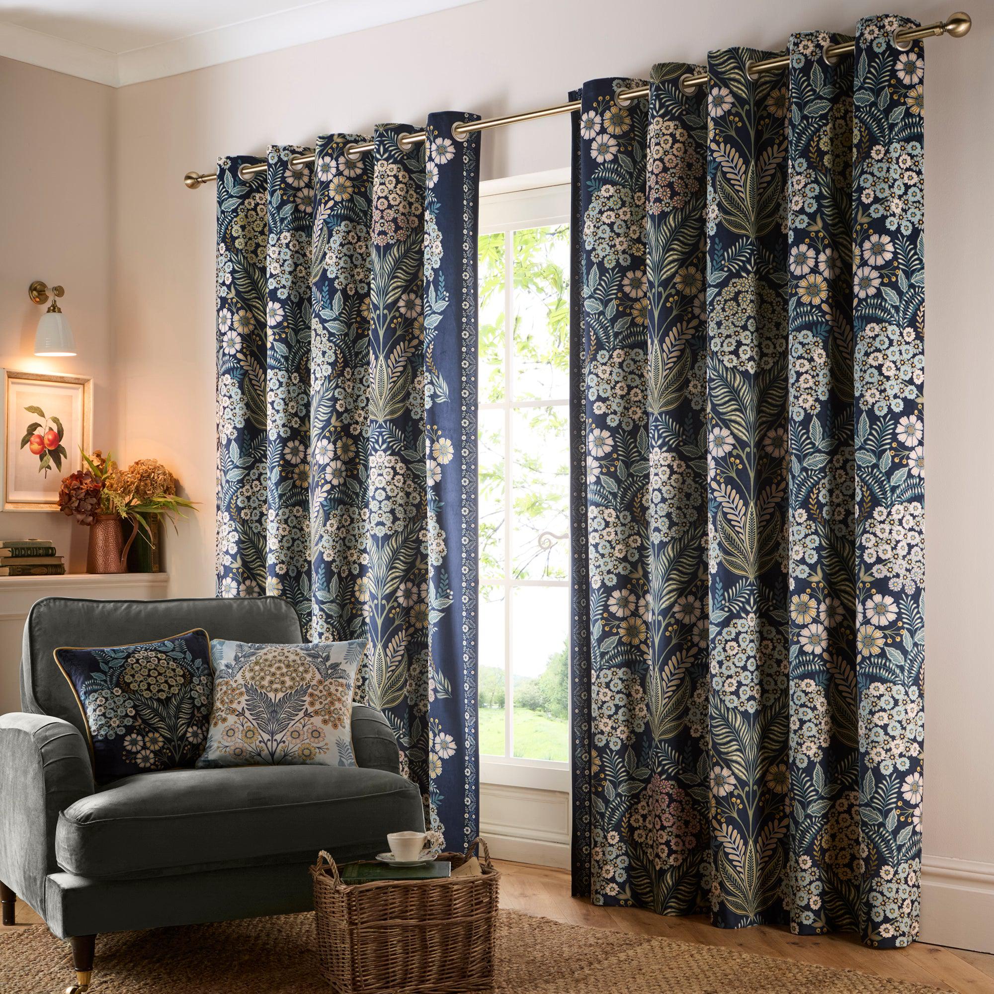 Appletree Heritage Evelina Eyelet Curtains - Navy Blue Blackout Curtains for Living Room & Bedroom - Premium Thermal Insulated Window Drapes for Home Decor