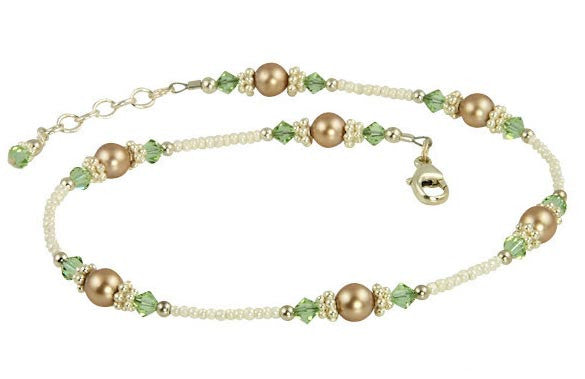 **Elegant Cantaloupe Crystal & Almond Beaded Anklet – Boho Chic Jewelry for Women – Perfect for Beach, Summer & Festival Outfits**