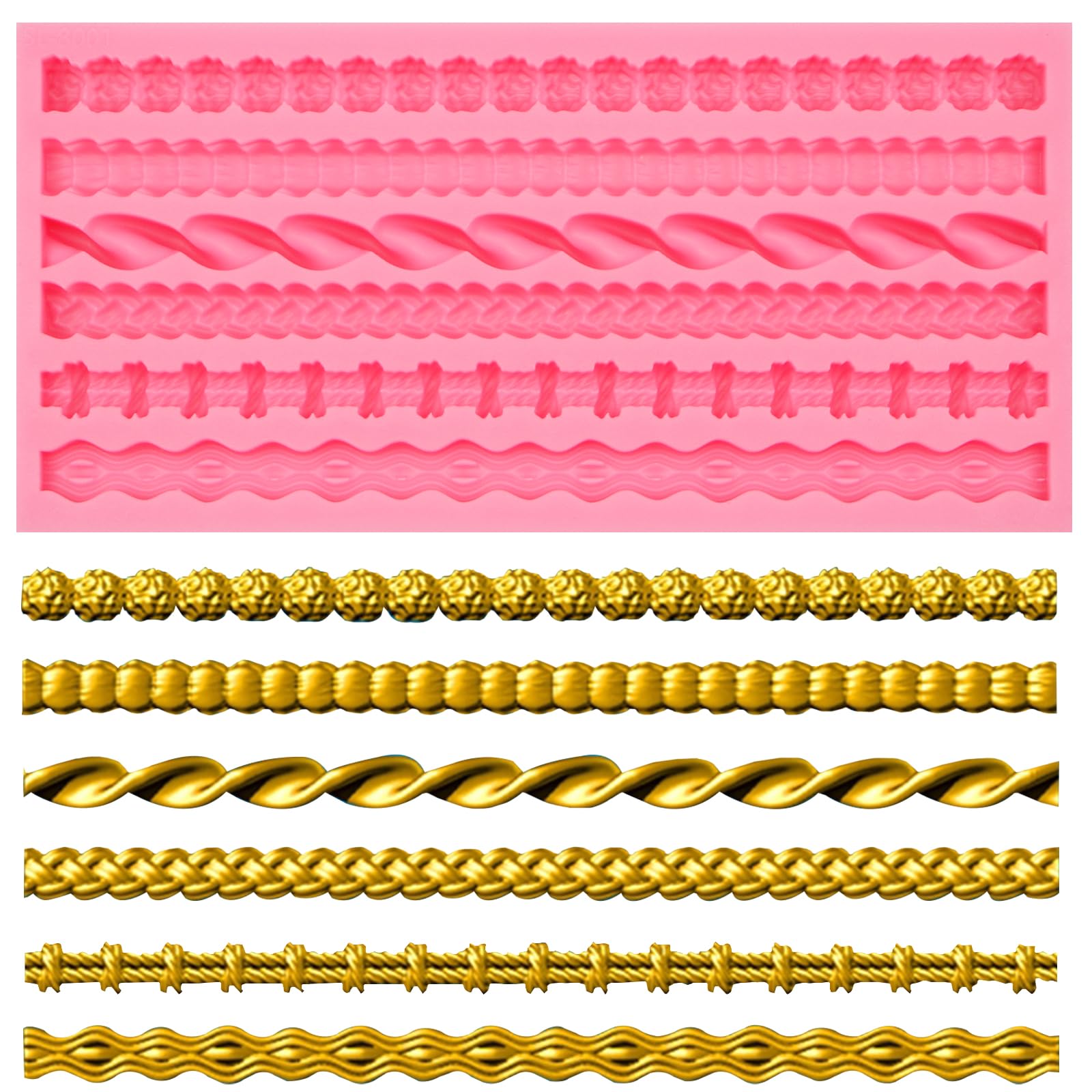 Premium Hemp Rope Knot Silicone Molds - 6 Cavity DIY Bead Pearl Cake Border Chocolate Fondant Molds for Baking, Resin Crafts & Cupcake Decorations - Perfect for Wedding Cakes, Birthday Parties & DIY Home Decor Projects