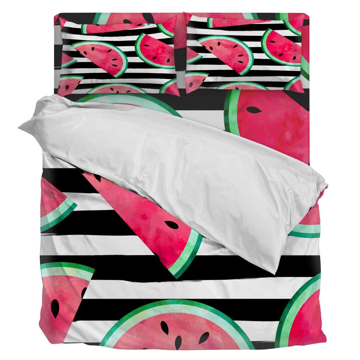 Luxury 4-Piece Twin Size Duvet Cover Set - Soft Black and White Stripe Watermelon Print Bedding (1 Duvet Cover + 1 Sheet + 2 Pillowcases) for Modern Bedroom Decor, Guest Room & Dorm Essentials
