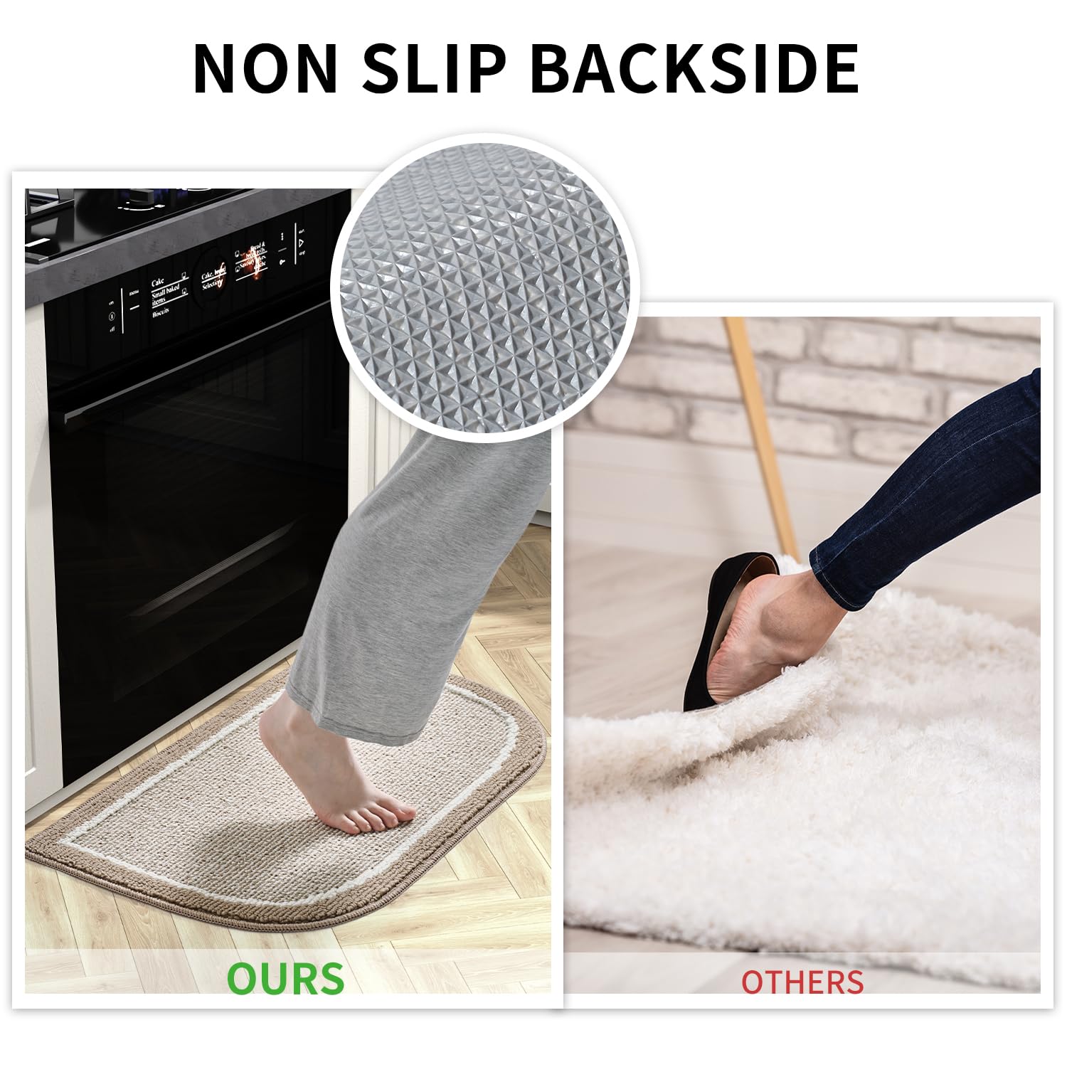 Non-Slip Kitchen Floor Mat - 100% Polypropylene Washable Rug with TPR Backing, Durable & Dirt Resistant Half Circle Design (18