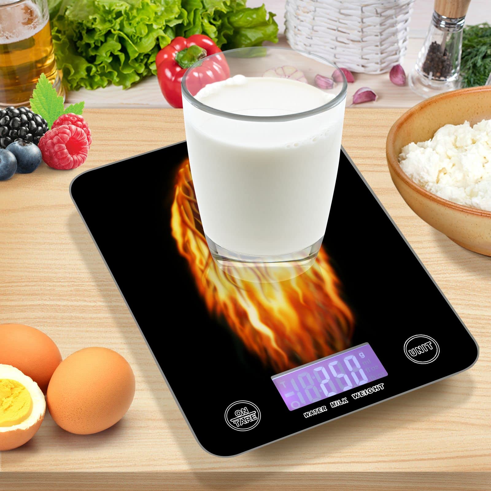 **Waterproof Digital Kitchen Scale for Cooking, Baking & Coffee - Flaming Football Design, Measures in Ounces & Grams - Perfect for Home, Restaurant & Office Use**