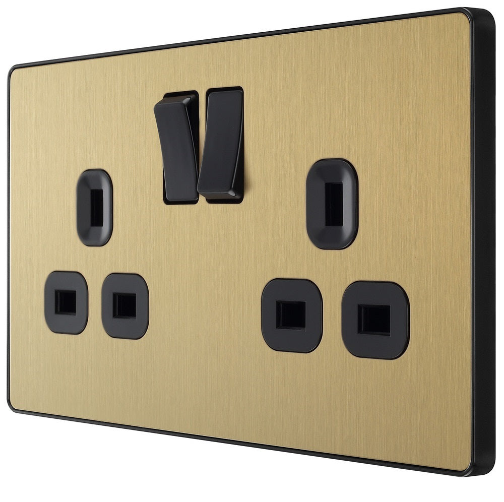 BG Evolve Satin Brass 13A Double Socket Outlet 10 Pack - PCDSB22B - Perfect for Home Renovation and Electrical Upgrades