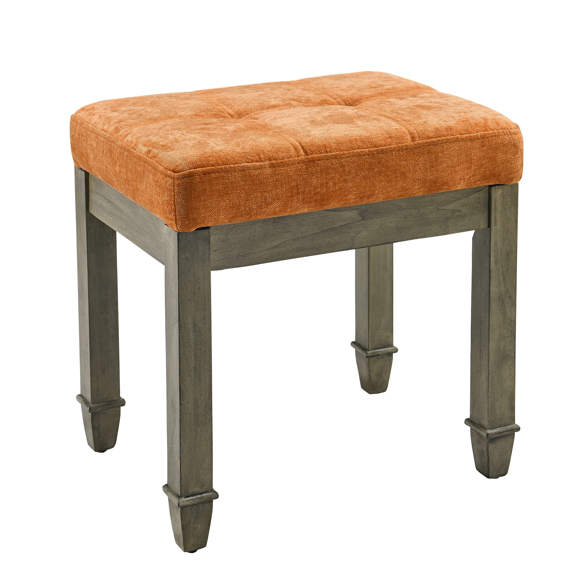 LEEMTORIG Farmhouse Shoe Bench with Tufted Cushion & Solid Wood Legs - 18.5