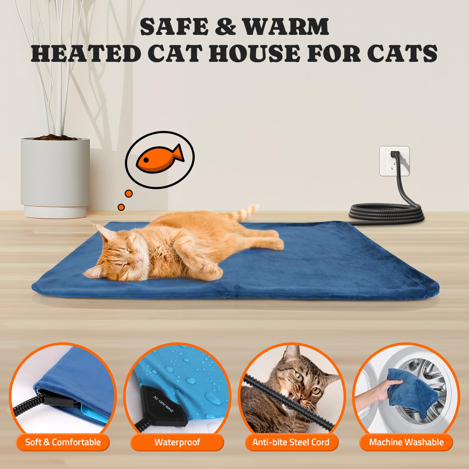 Heated Outdoor Cat House with Insulation & Escape Door - Weatherproof 900D Oxford Fabric Pet Shelter with Warming Pad for Stray & Feral Cats in Winter - Perfect for Backyards, Garages & Cold Weather Protection
