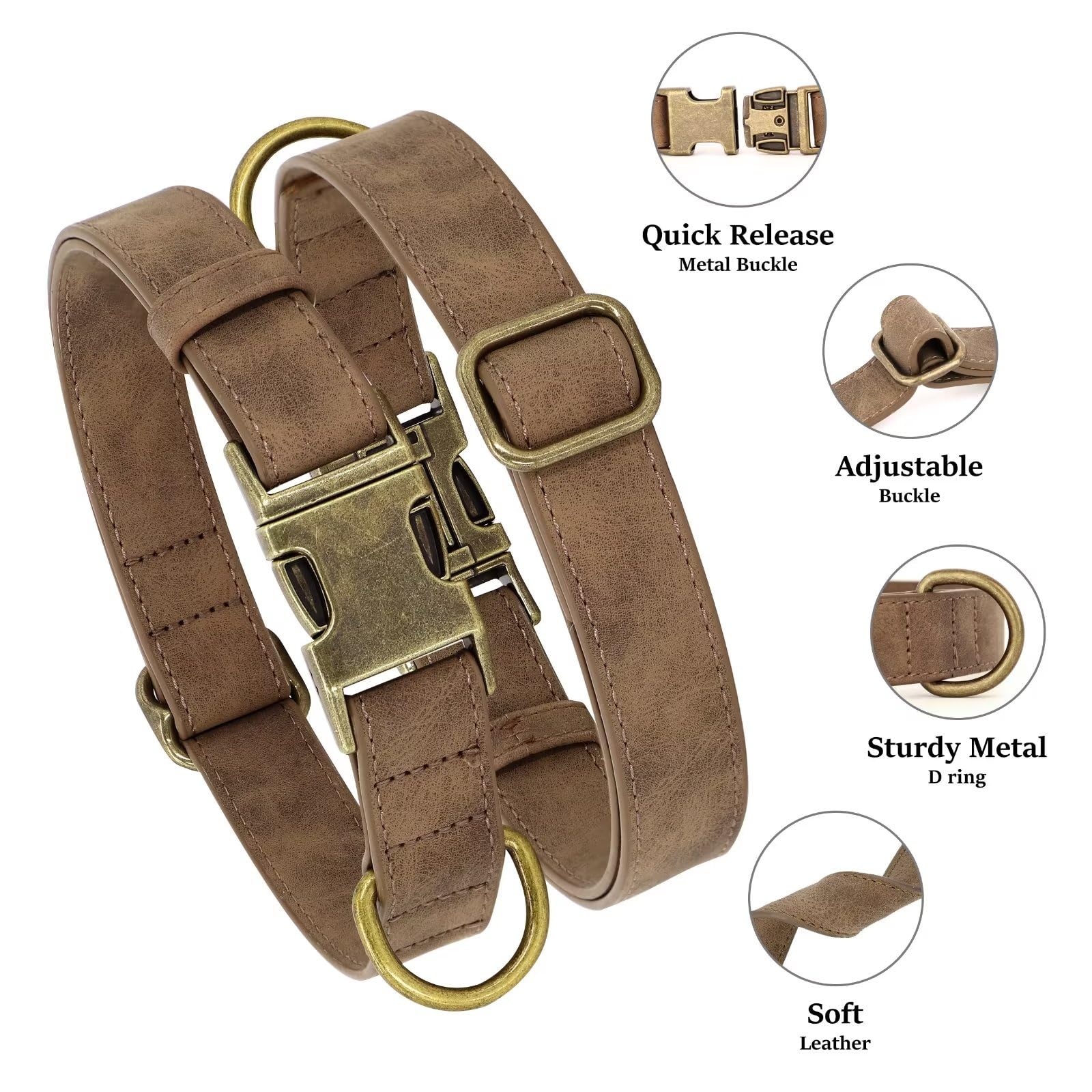 Premium Soft Faux Leather Dog Collar - Heavy Duty Adjustable Pet Collar with Quick Release Metal Buckle for Small Medium Dogs (Brown, Size S) | Perfect for Daily Walks, Training & Outdoor Adventures