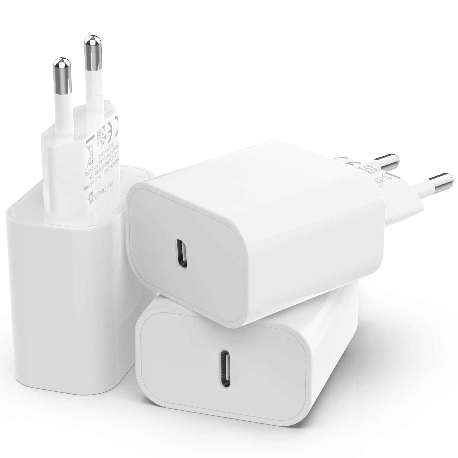 25W USB C Fast Charger 3-Pack - PD 3.0 Quick Charger Adapter for iPhone 16/15/14/13/12/11 Pro Max Plus & iPad - USB C Power Brick Wall Charger (Cable Not Included) - Perfect for Home, Office & Travel Charging