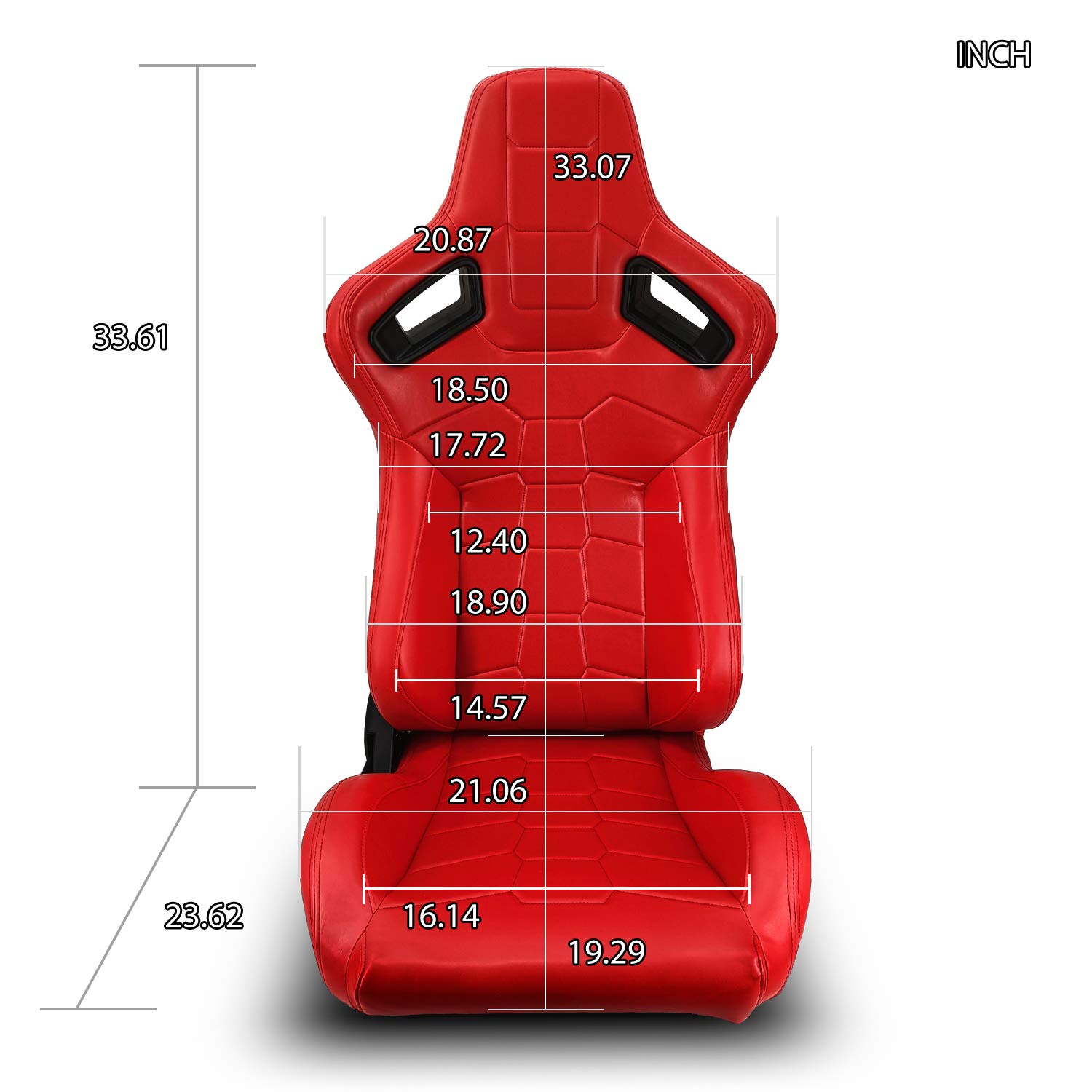 ModifyStreet Universal Red PVC Leather Racing Bucket Seats Pair - Left & Right - High-Performance Car Seats for Sports Cars & Racing Enthusiasts
